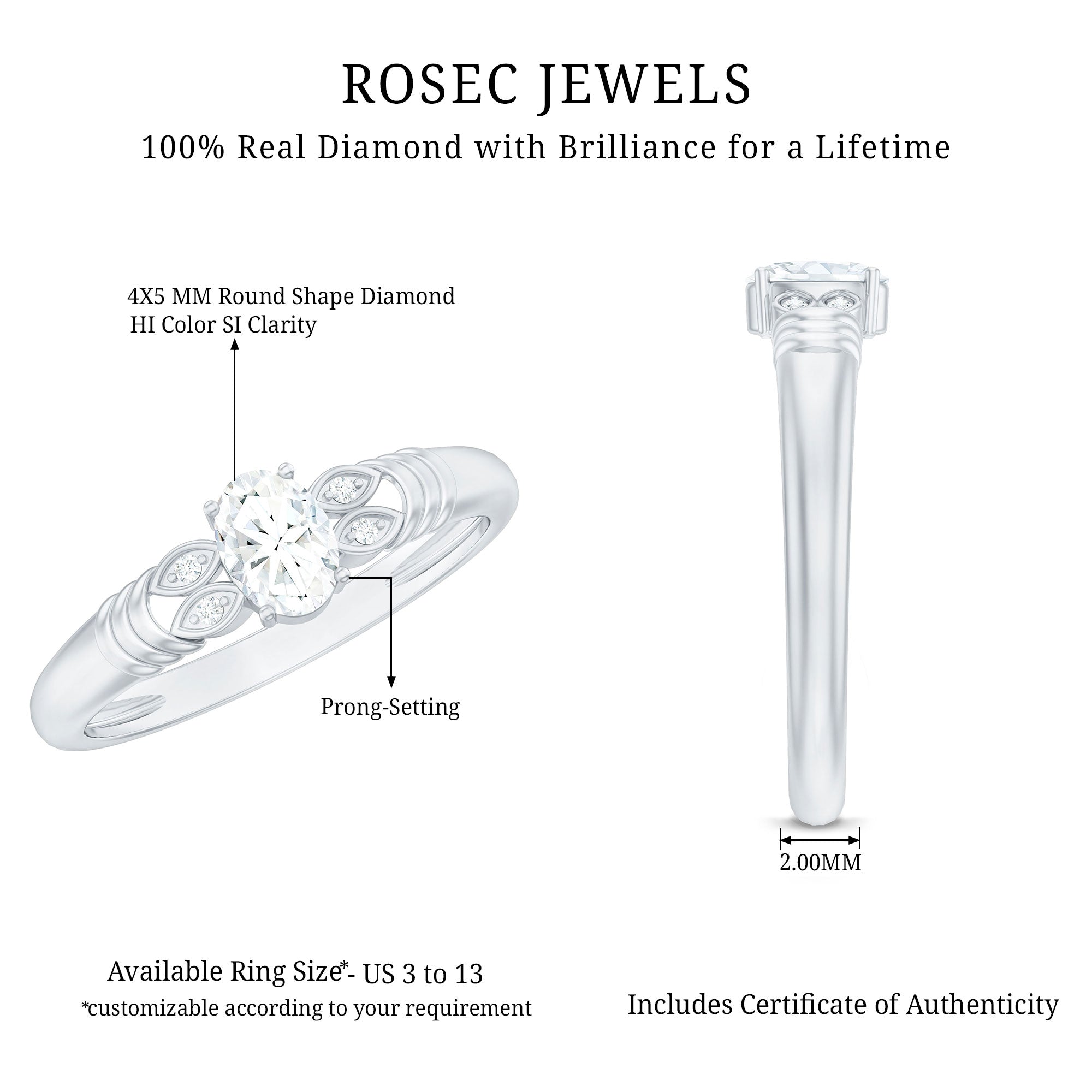 Natural Oval Cut Diamond Solitaire Engagement Ring