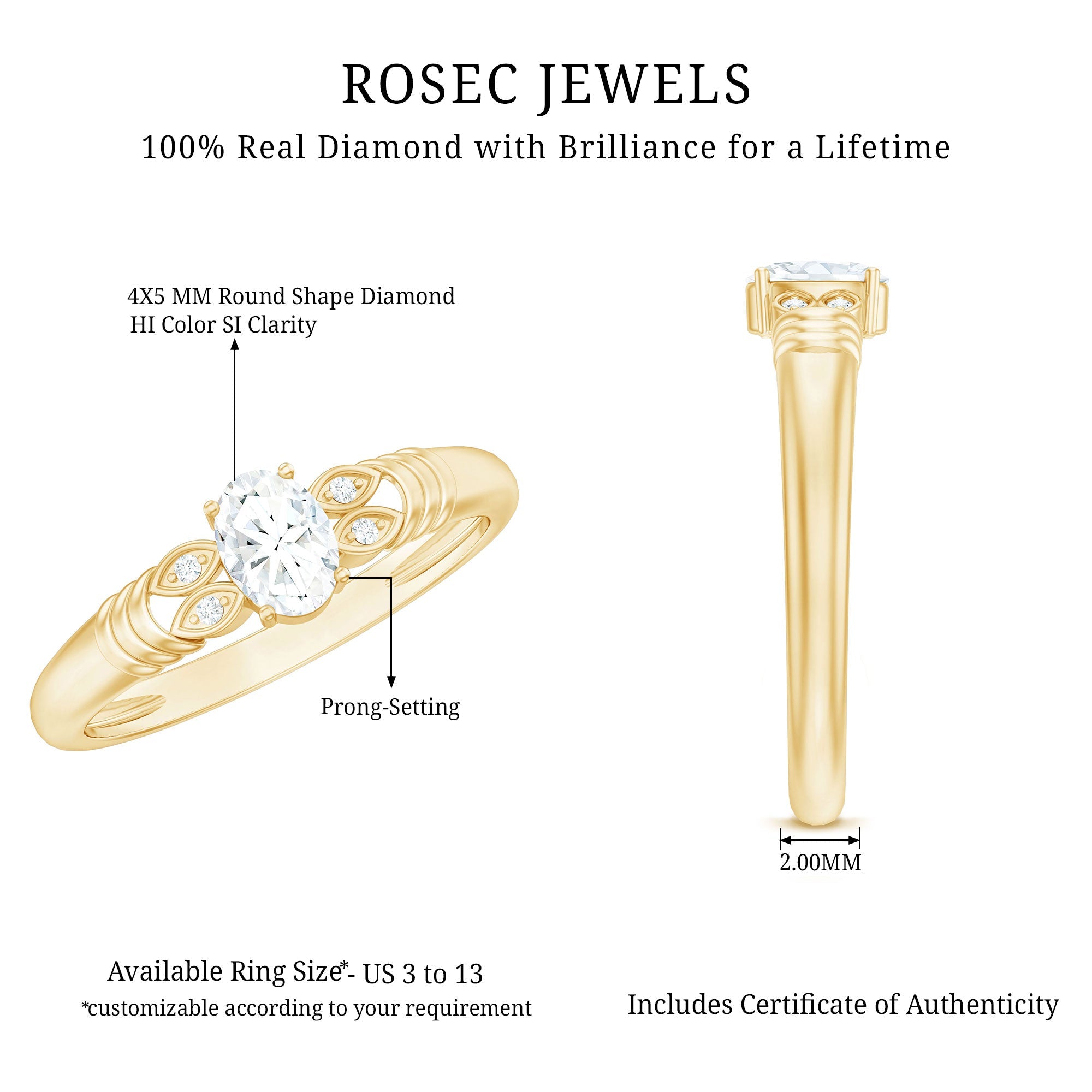 Natural Oval Cut Diamond Solitaire Engagement Ring