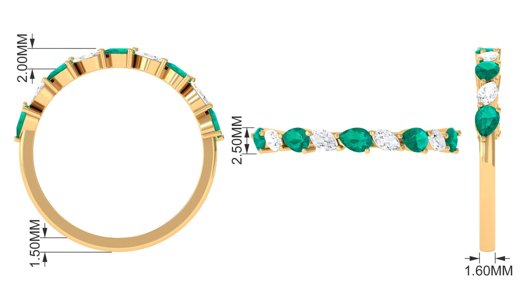 Natural Pear Shape Emerald Half Eternity Ring in East West Style