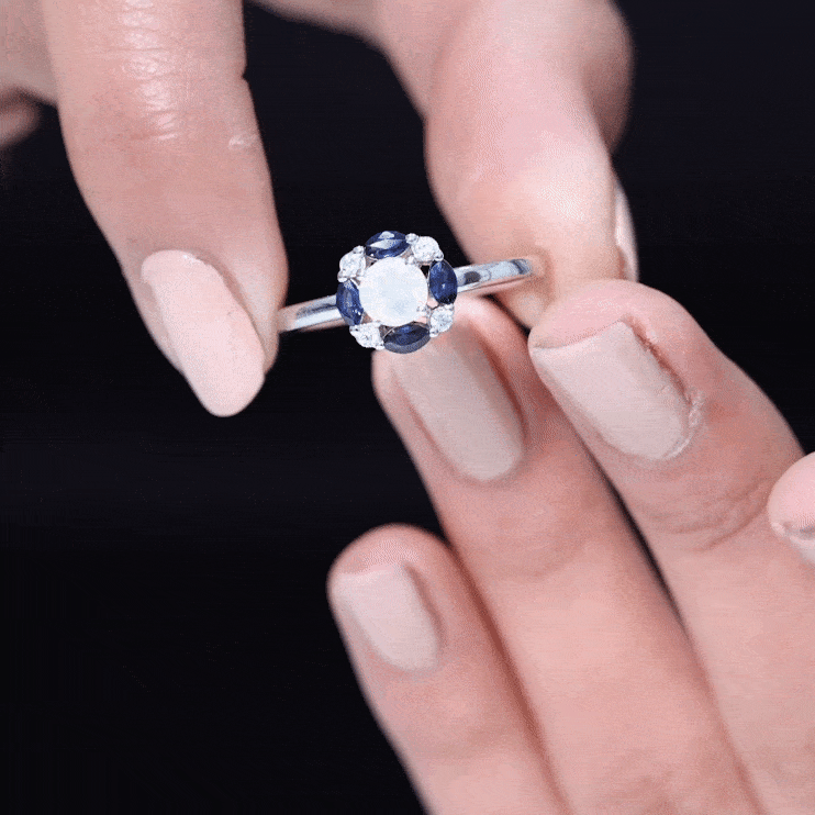 Natural Rainbow Opal and Sapphire Designer Ring
