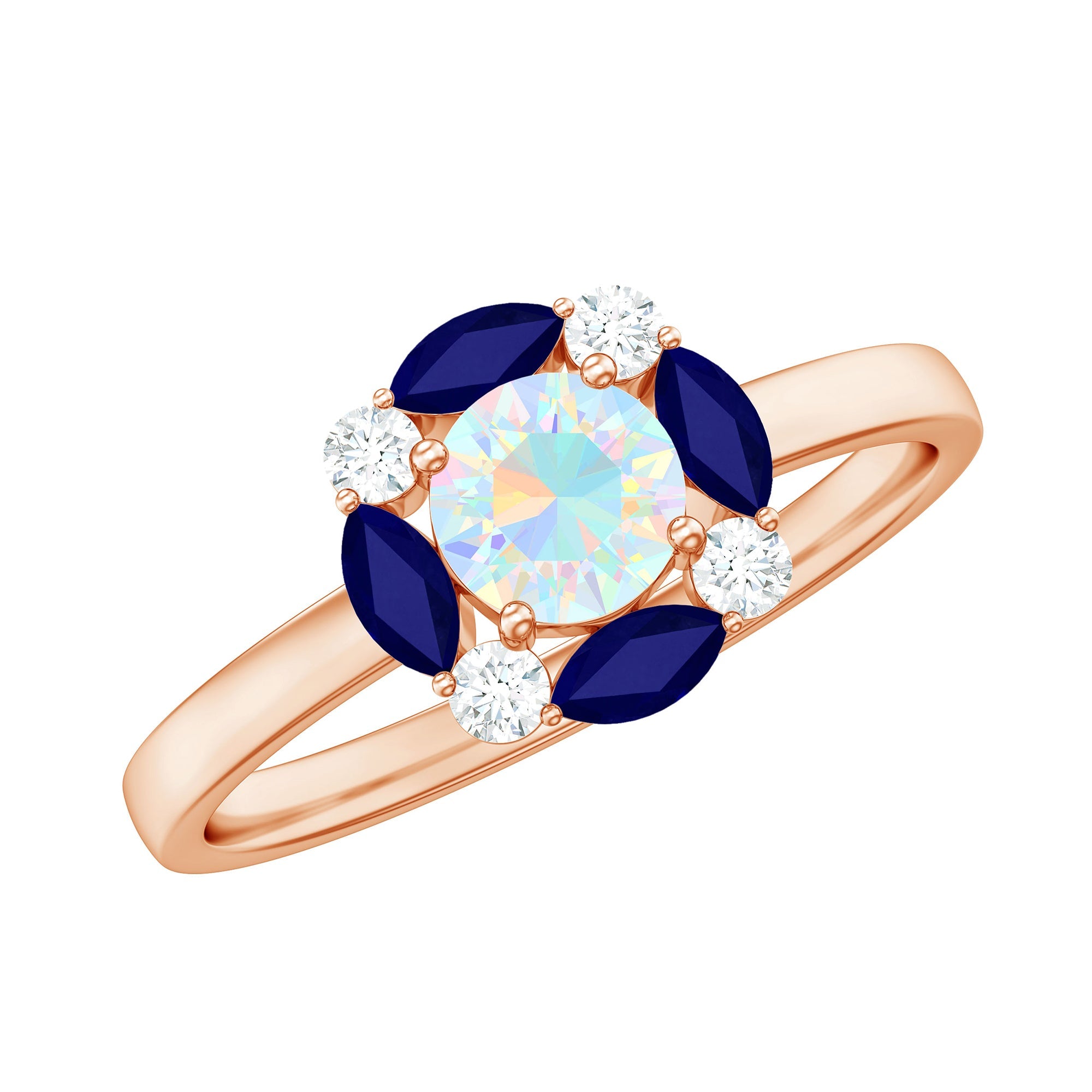 Natural Rainbow Opal and Sapphire Designer Ring