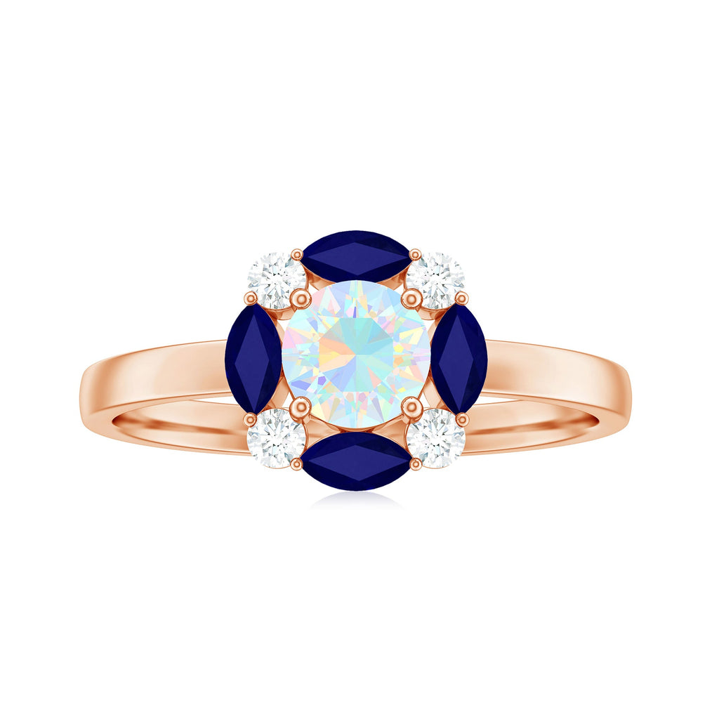 Natural Rainbow Opal and Sapphire Designer Ring