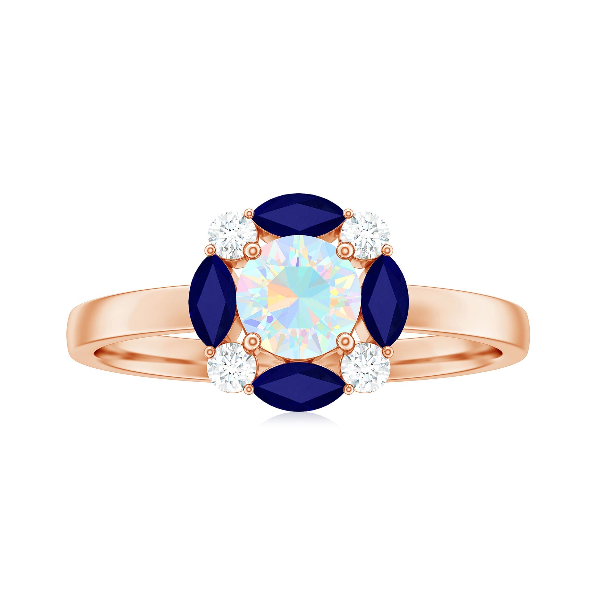 Natural Rainbow Opal and Sapphire Designer Ring