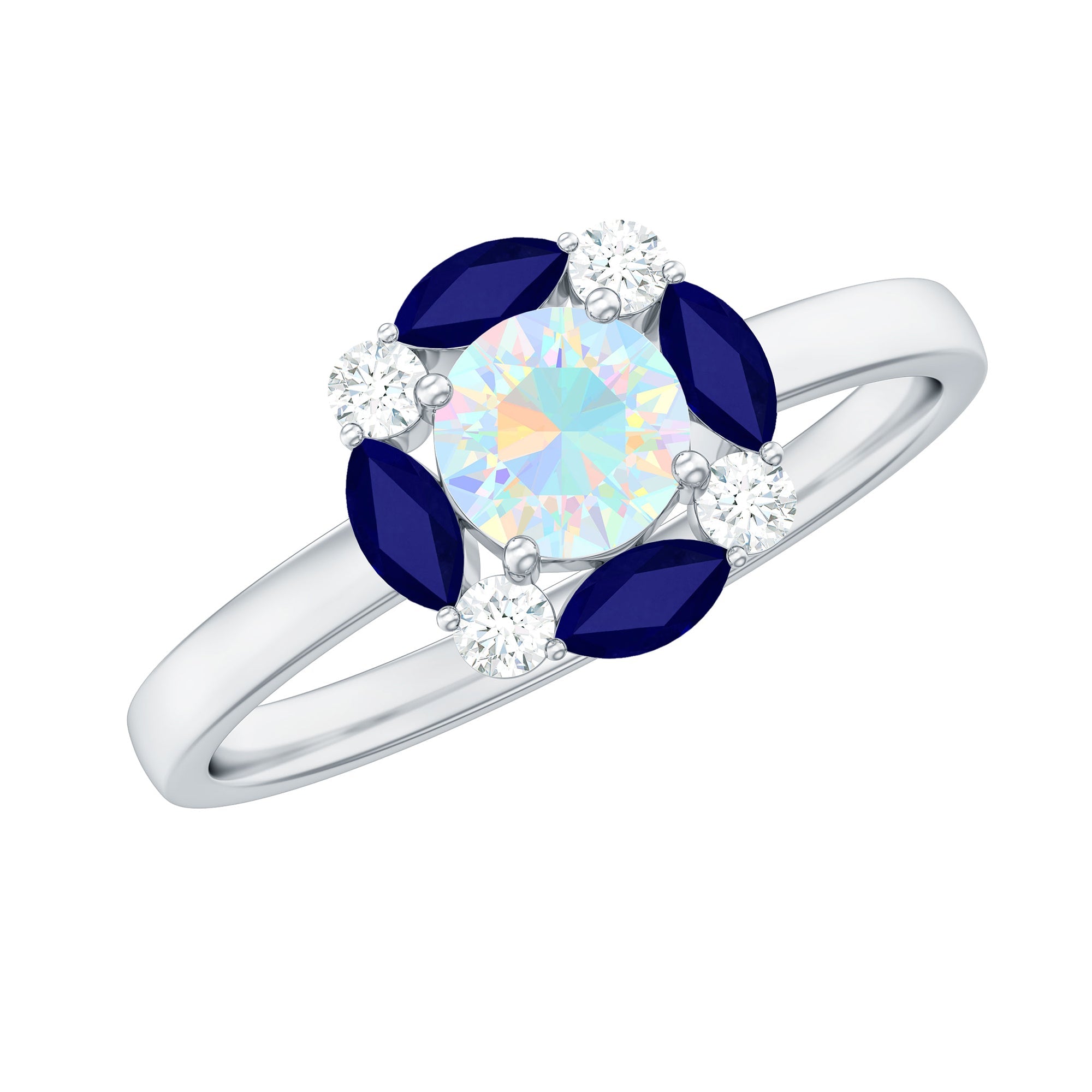 Natural Rainbow Opal and Sapphire Designer Ring