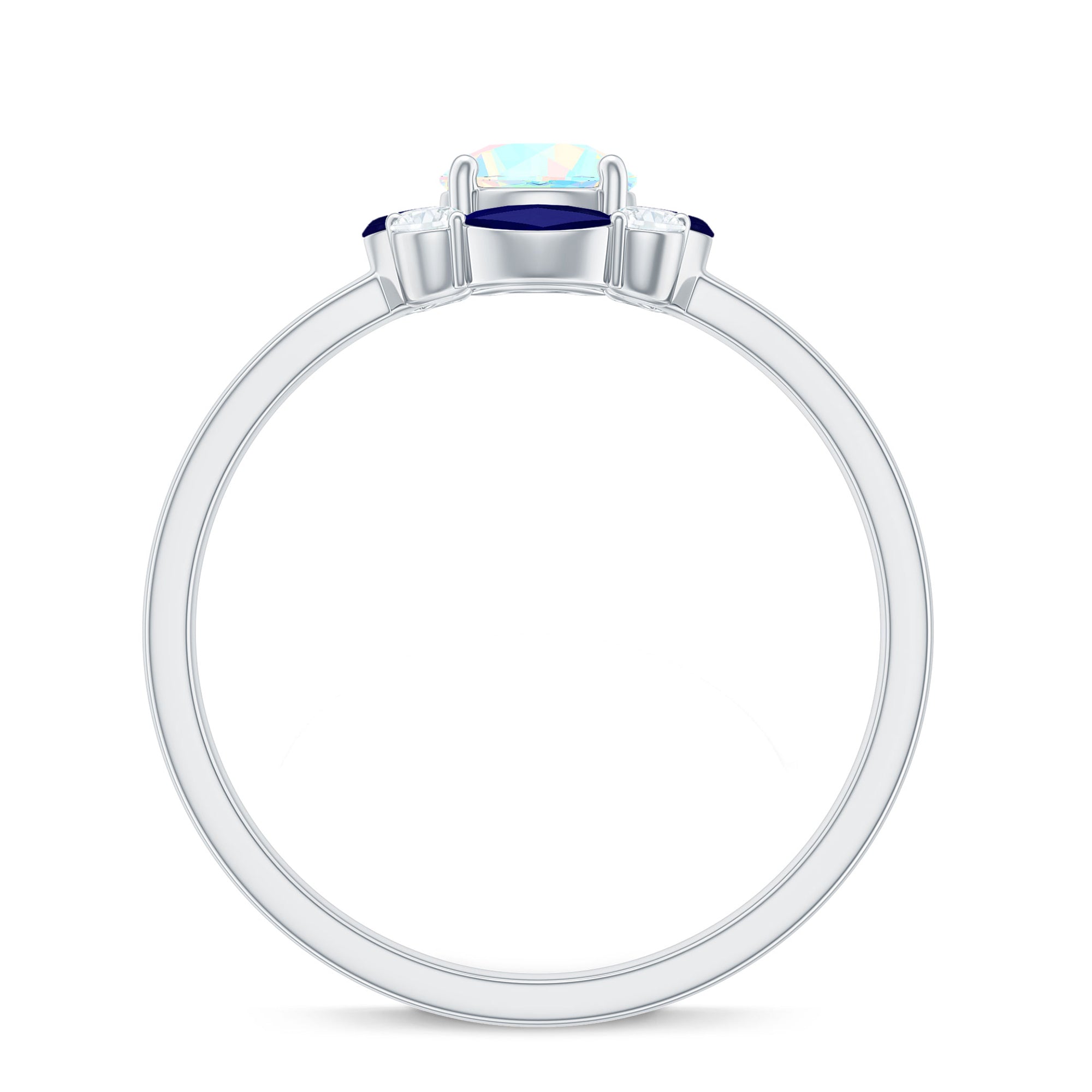 Natural Rainbow Opal and Sapphire Designer Ring