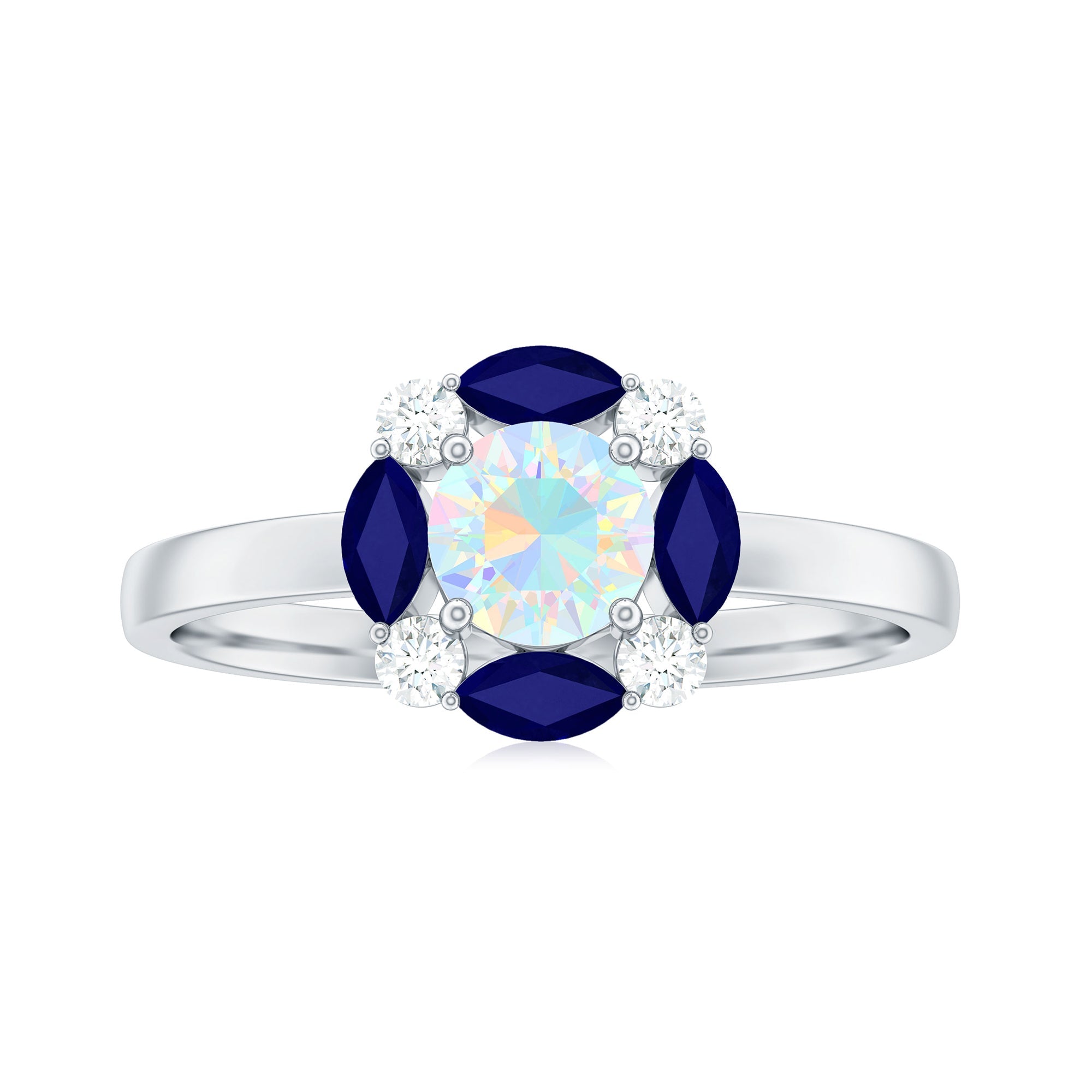 Natural Rainbow Opal and Sapphire Designer Ring