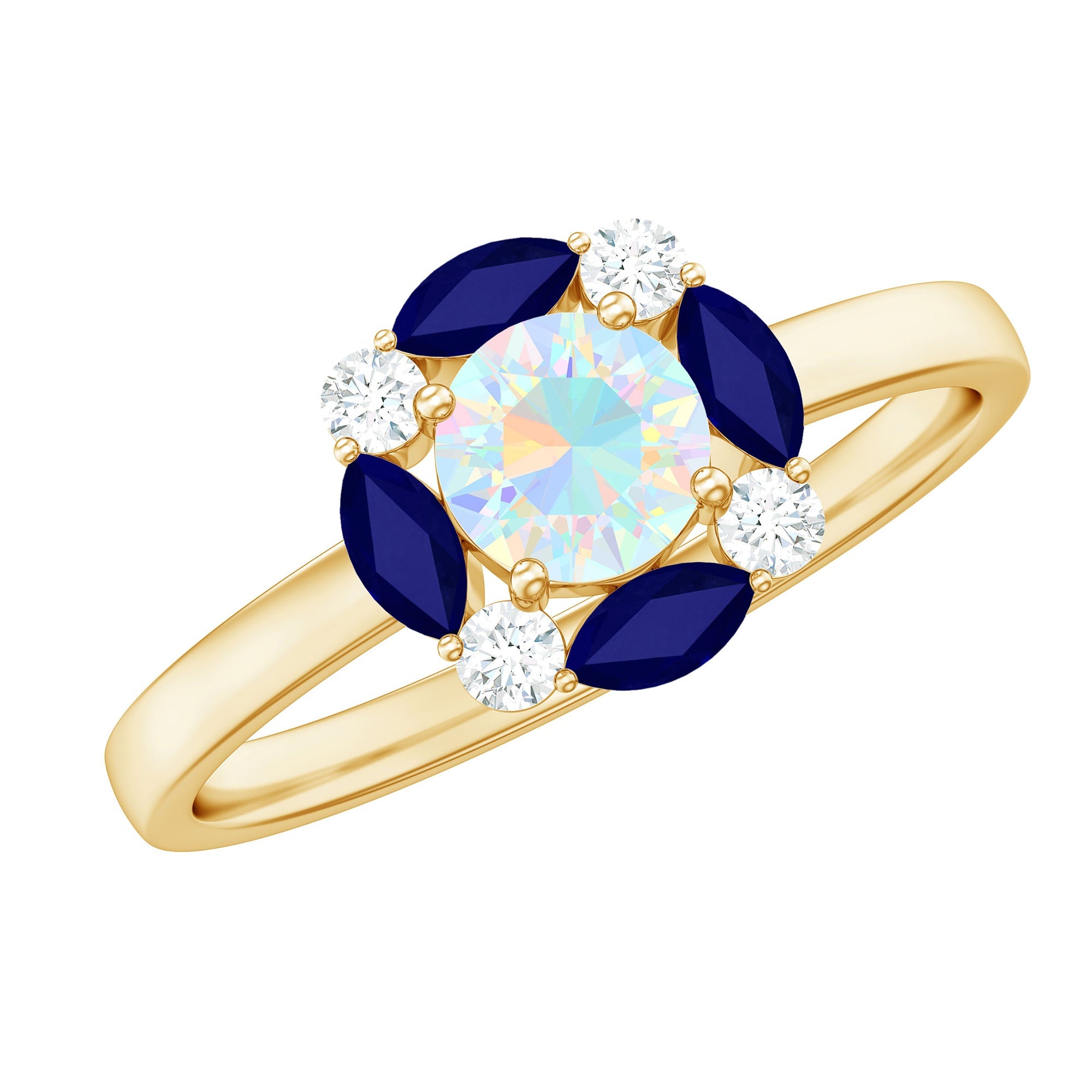Natural Rainbow Opal and Sapphire Designer Ring