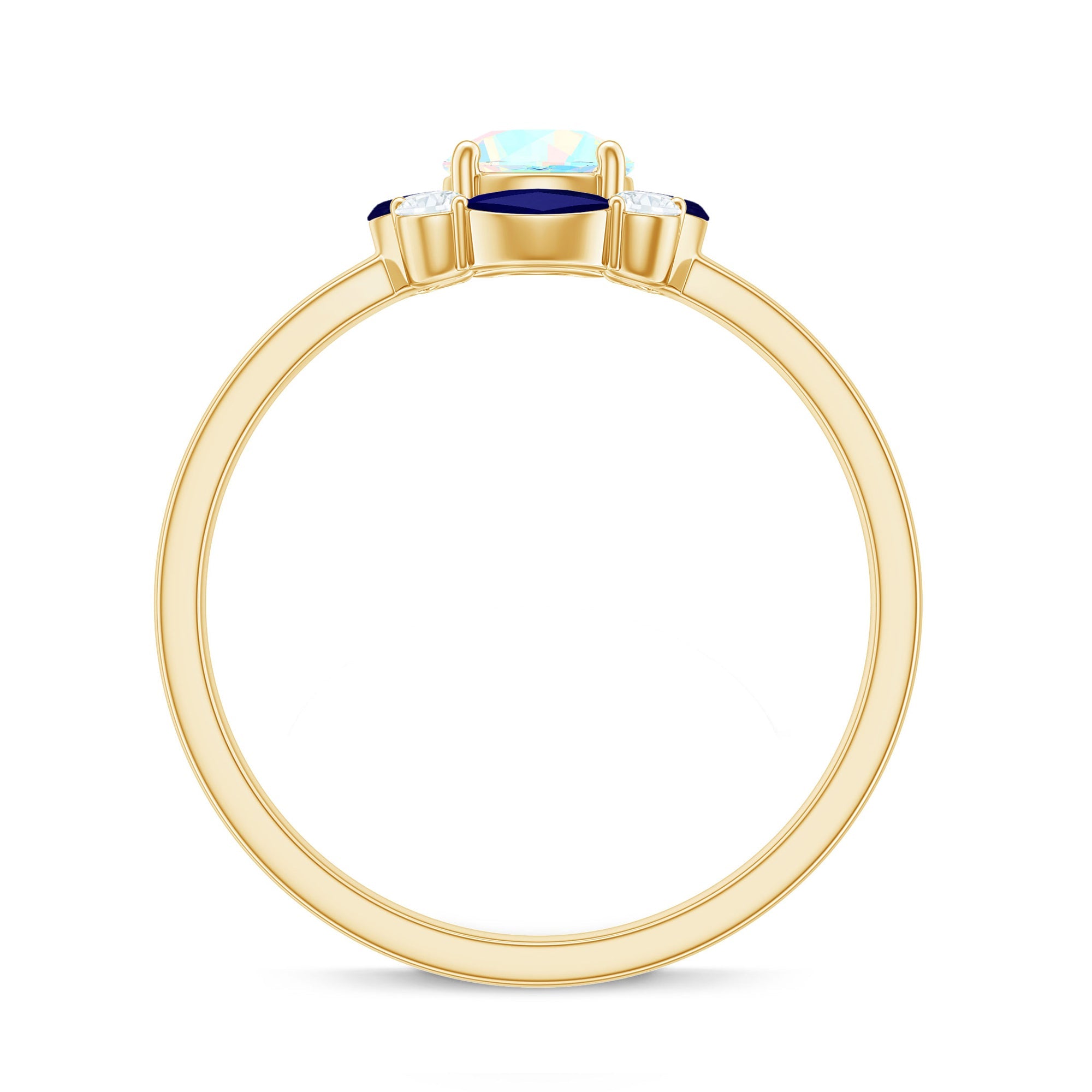 Natural Rainbow Opal and Sapphire Designer Ring
