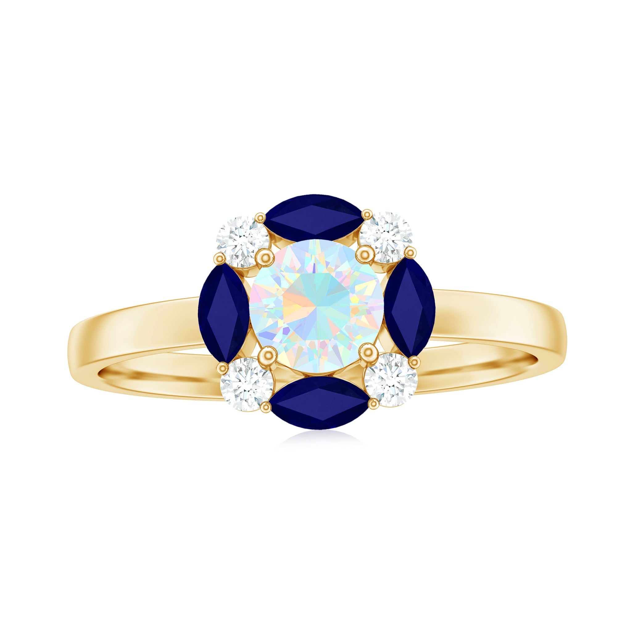 Natural Rainbow Opal and Sapphire Designer Ring