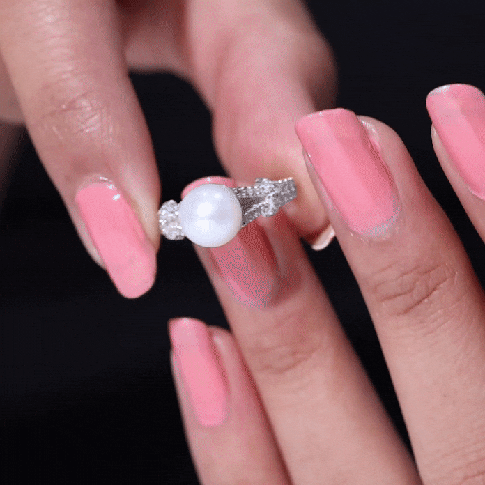 Natural 8 MM Pearl Solitaire Engagement Ring with Moissanite