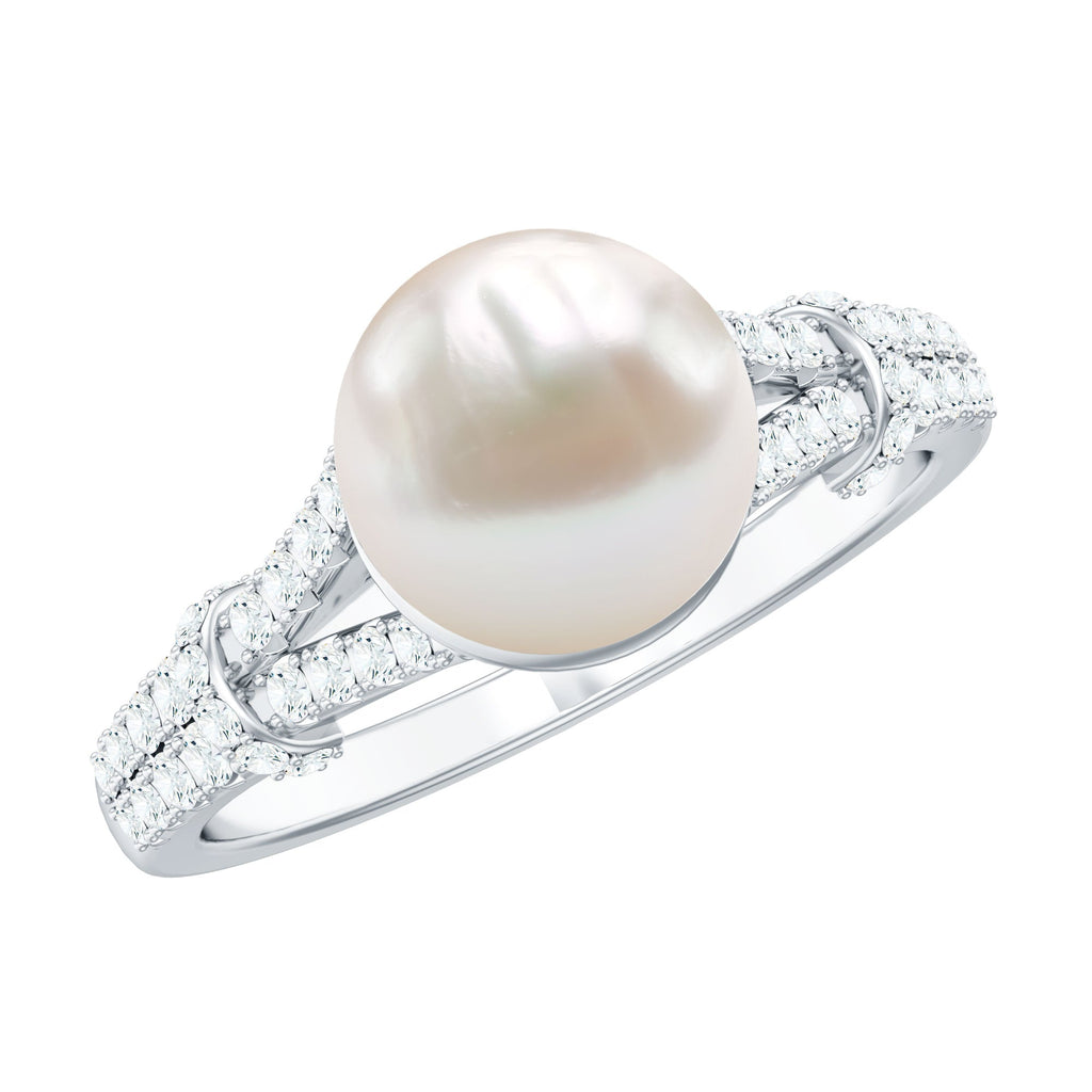 Natural 8 MM Pearl Solitaire Engagement Ring with Moissanite
