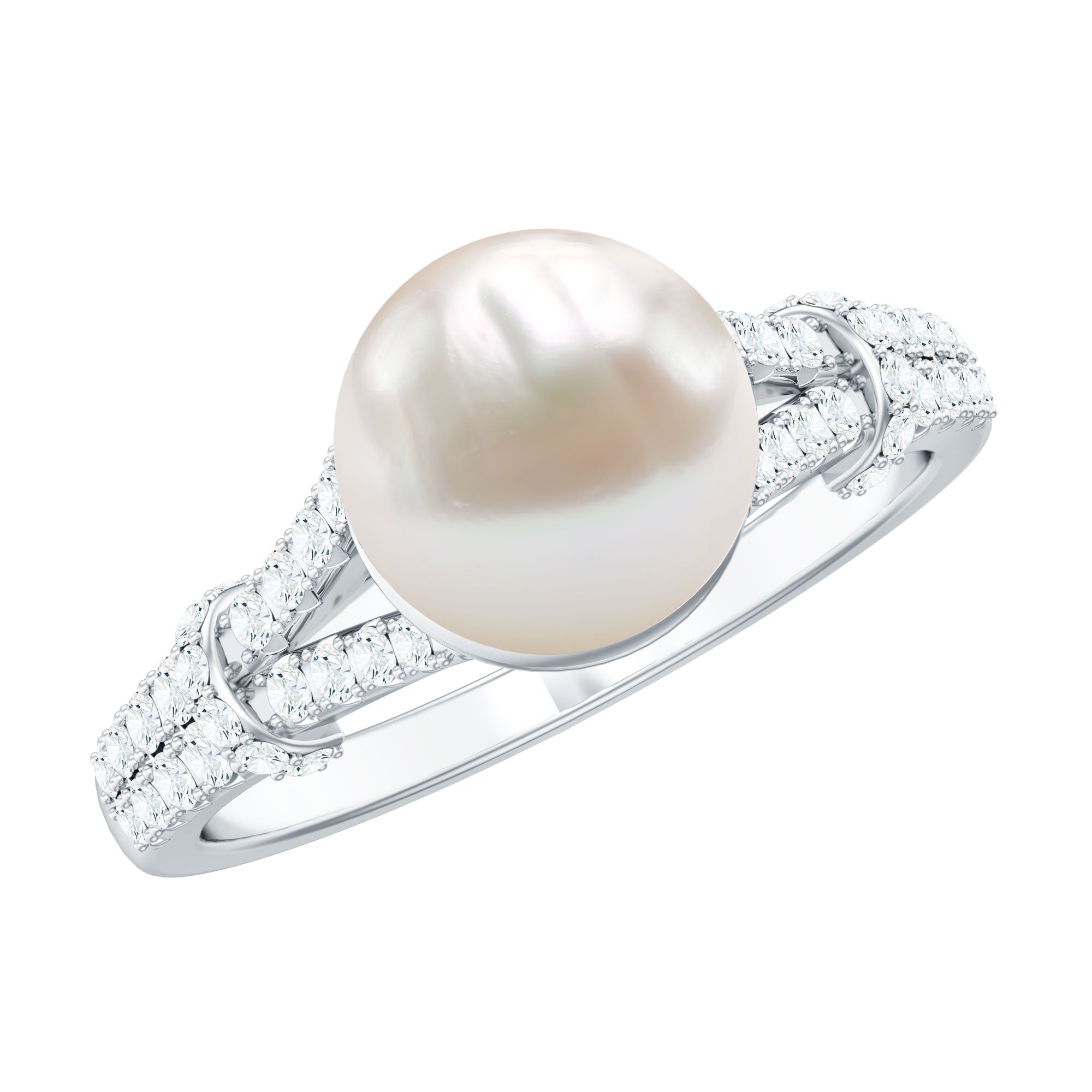 Natural 8 MM Pearl Solitaire Engagement Ring with Moissanite