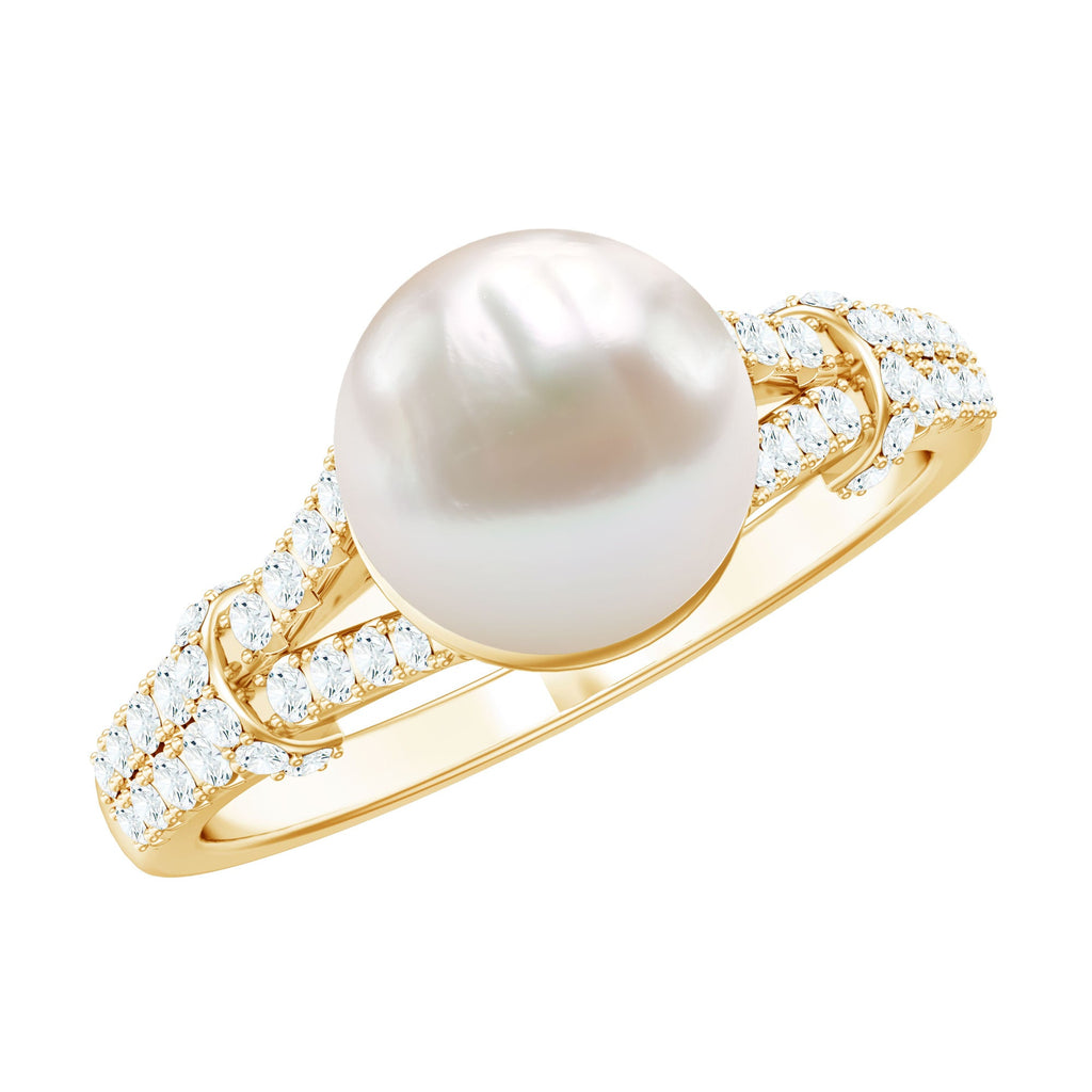 Natural 8 MM Pearl Solitaire Engagement Ring with Moissanite