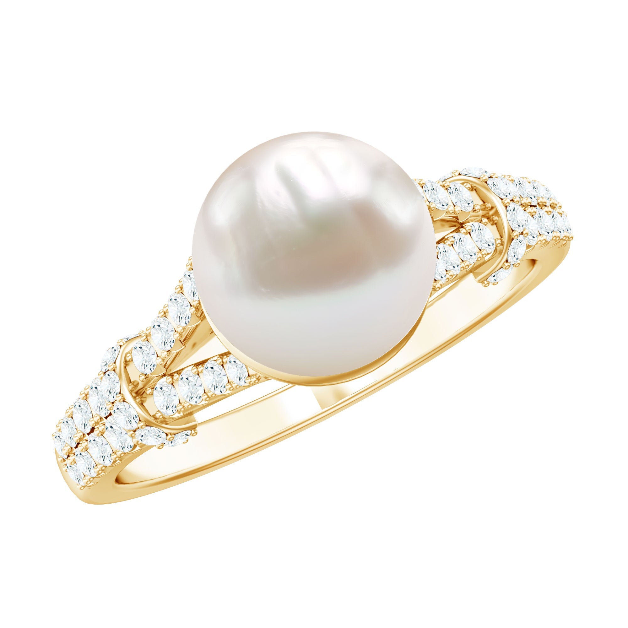Natural 8 MM Pearl Solitaire Engagement Ring with Moissanite