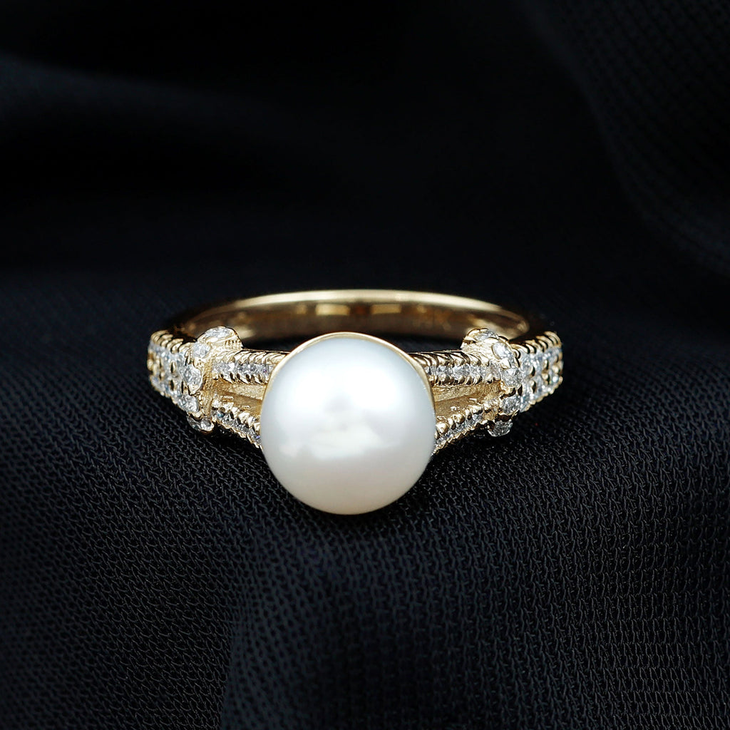 Natural 8 MM Pearl Solitaire Engagement Ring with Moissanite