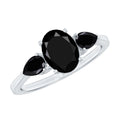Natural Black Onyx Three Stone Engagement Ring