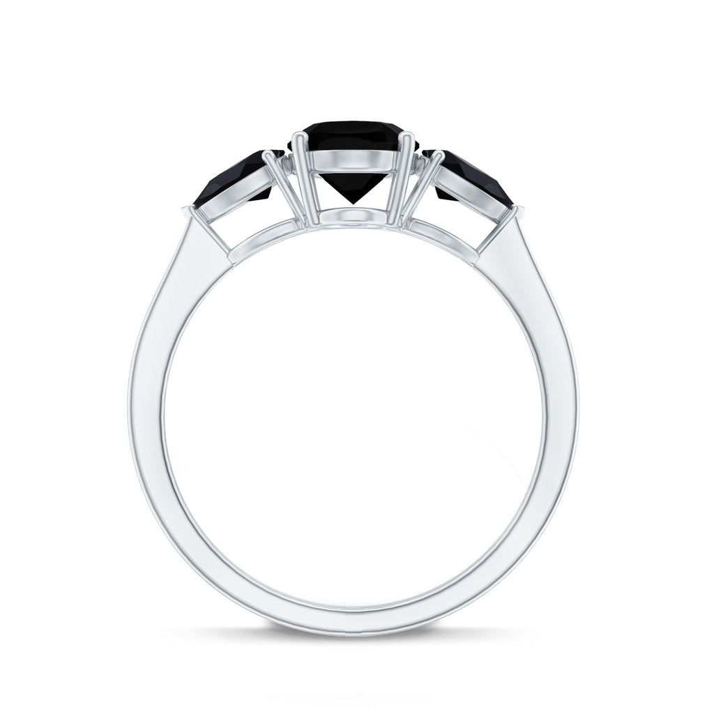 Natural Black Onyx Three Stone Engagement Ring