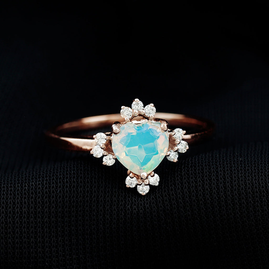 Natural 6mm Opalescent Heart Engagement Ring with Diamond
