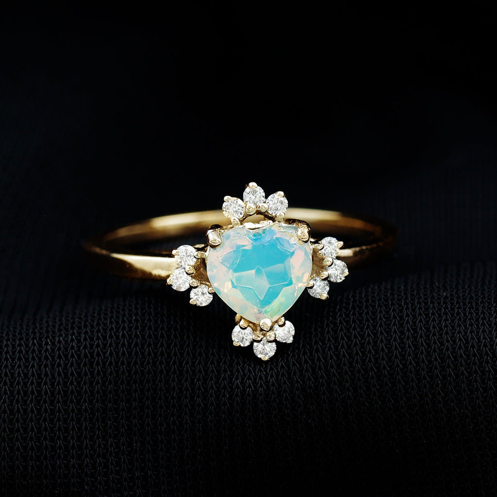 Natural 6mm Opalescent Heart Engagement Ring with Diamond