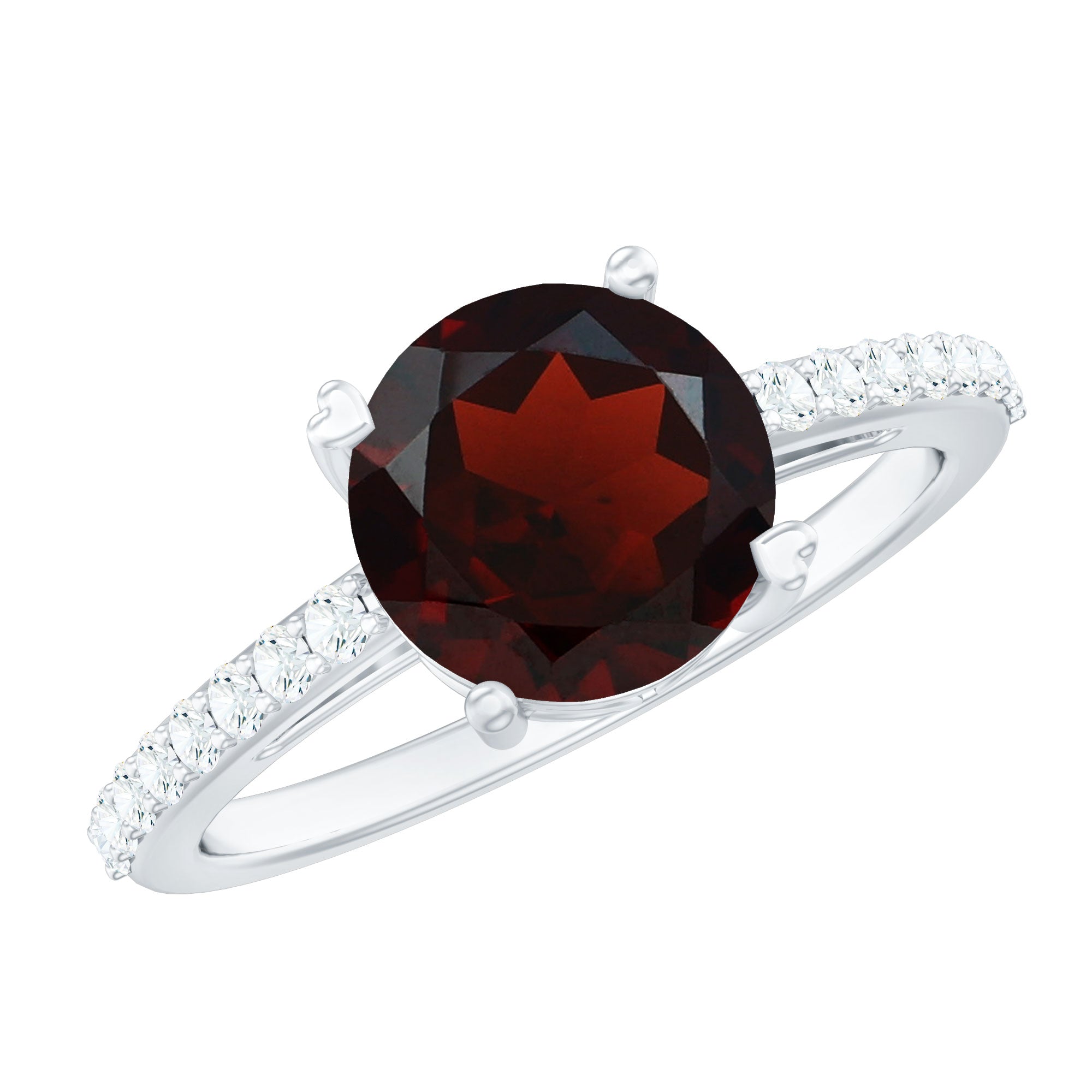 Certified Natural 8mm Garnet Big Engagement Ring with Diamond