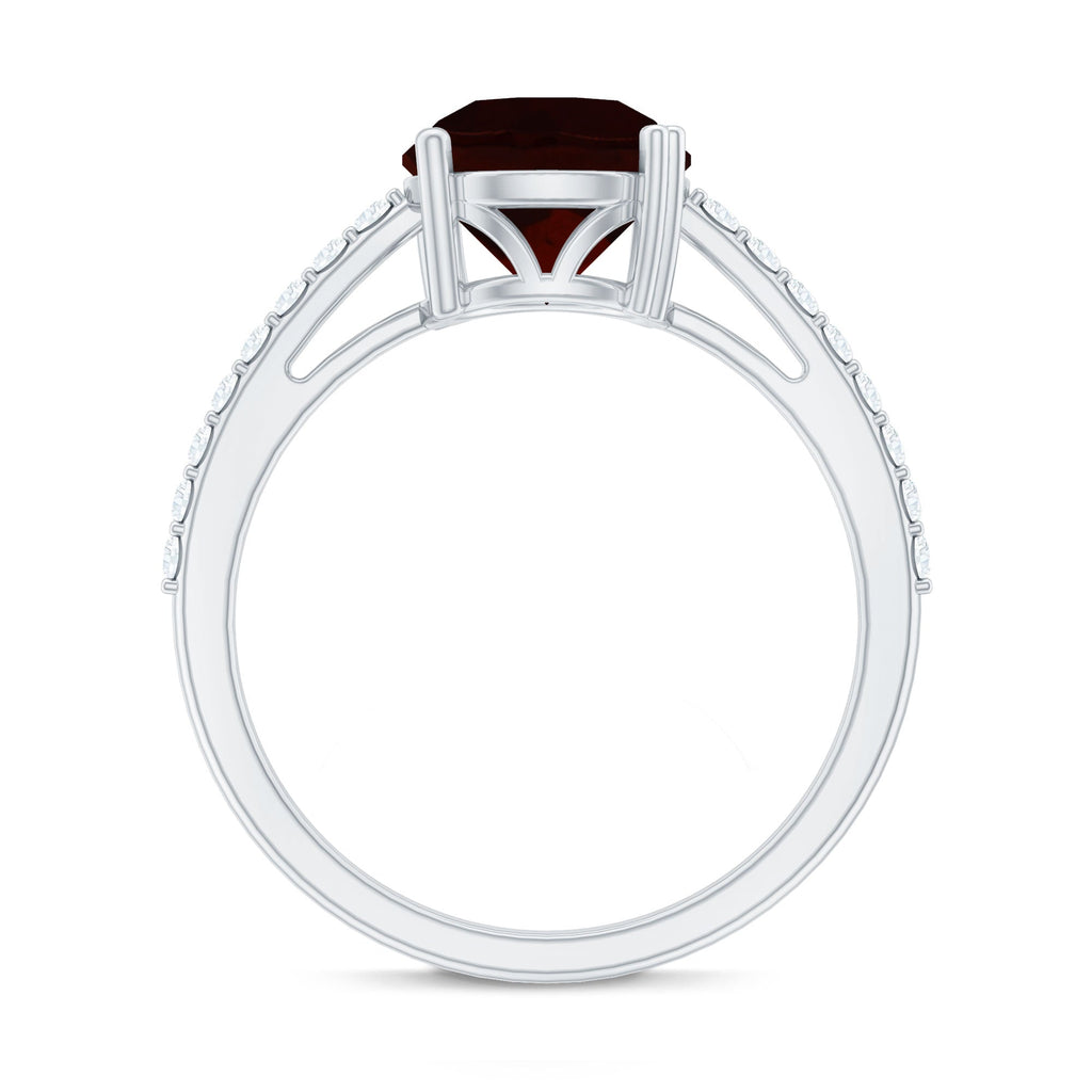 Certified Natural 8mm Garnet Big Engagement Ring with Diamond