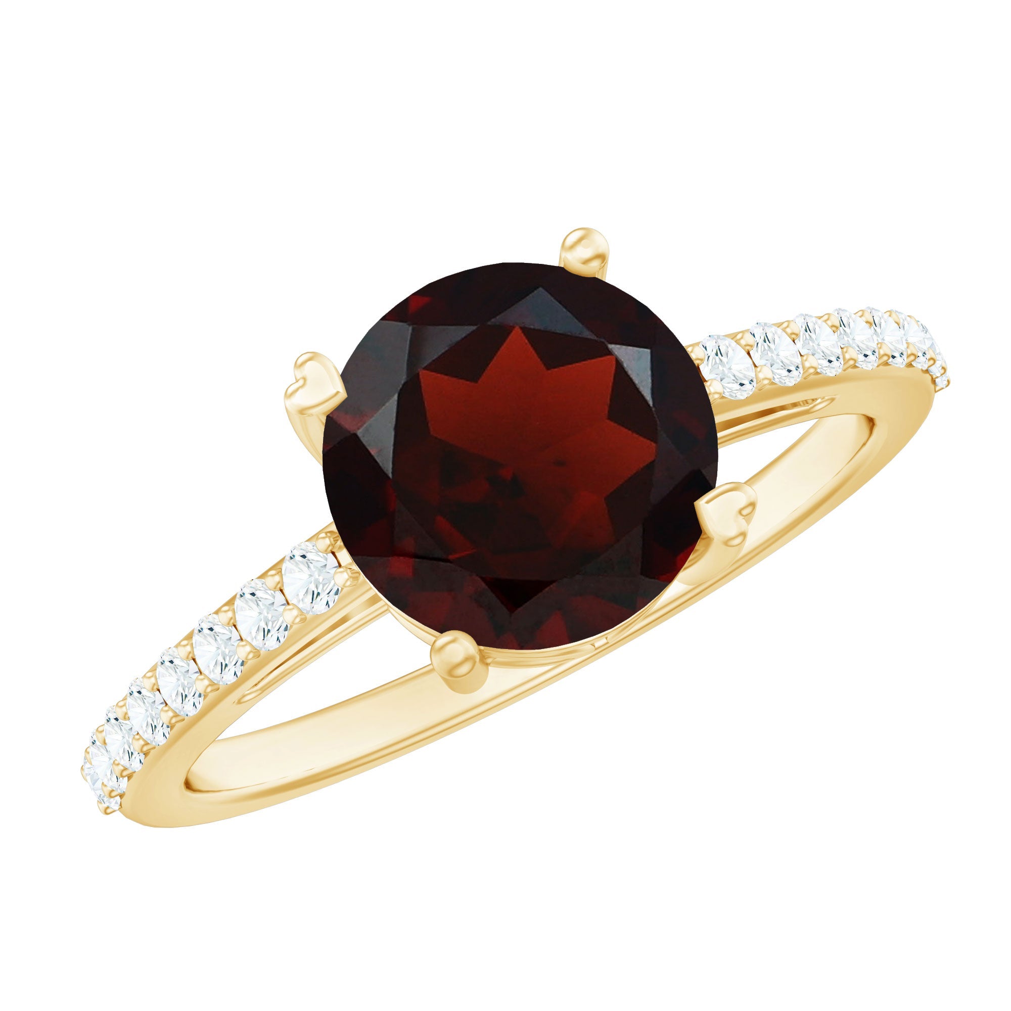 Certified Natural 8mm Garnet Big Engagement Ring with Diamond