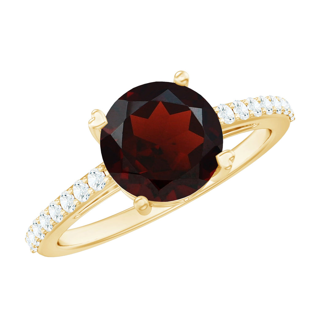 Certified Natural 8mm Garnet Big Engagement Ring with Diamond
