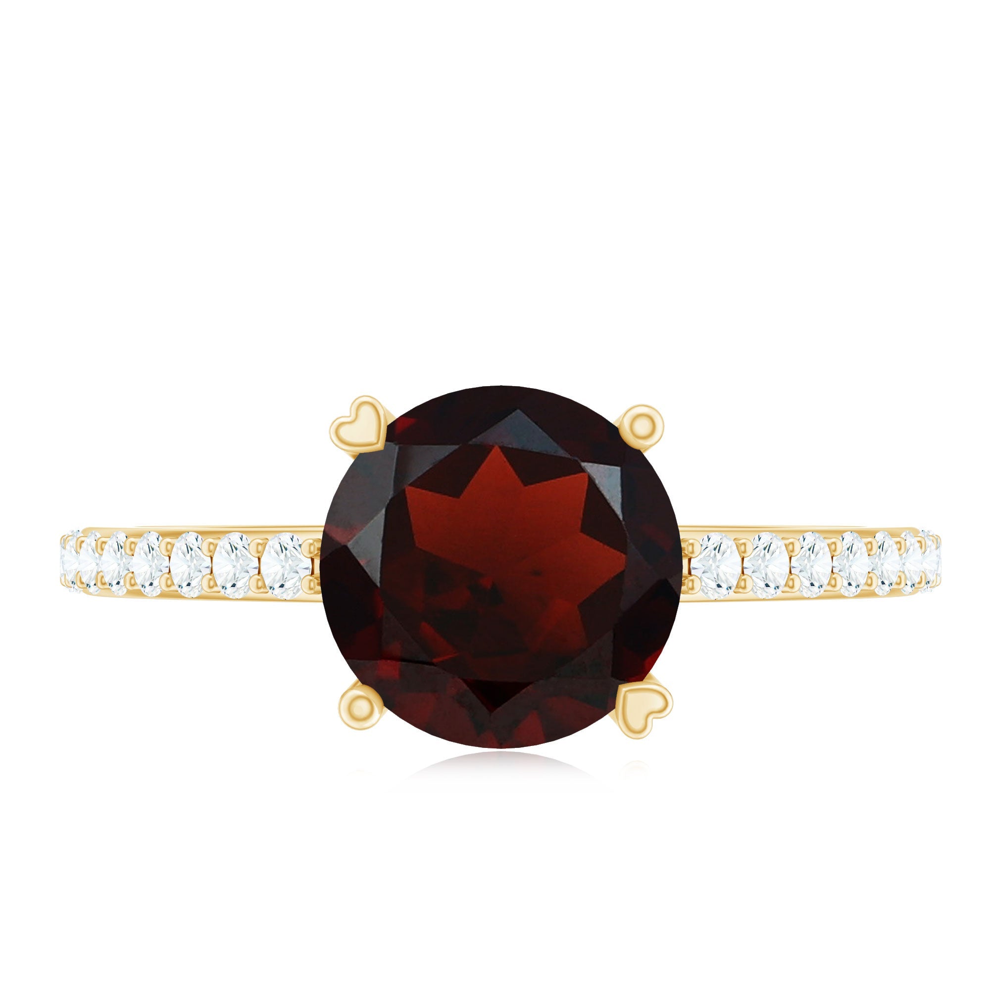 Certified Natural 8mm Garnet Big Engagement Ring with Diamond