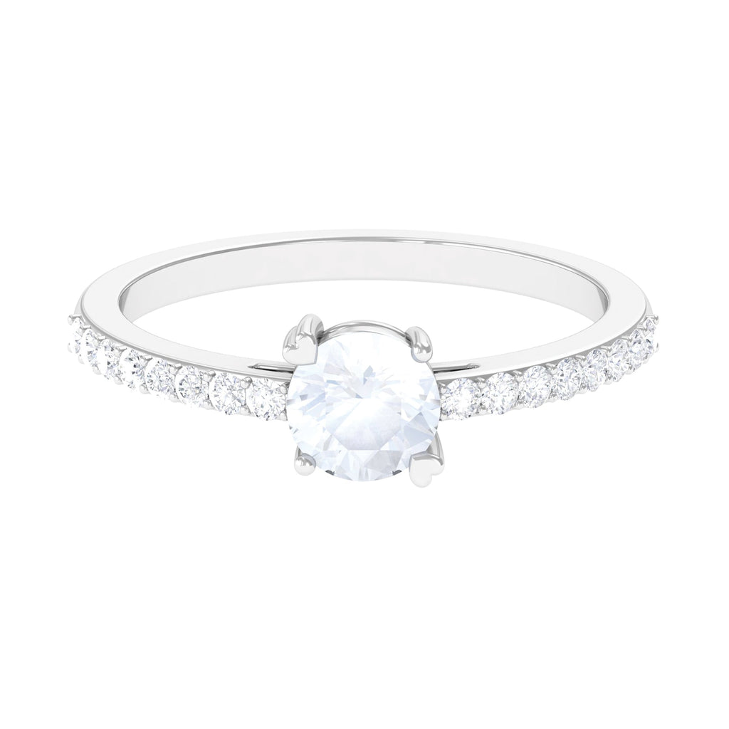 1.25 CT Natural Moonstone Solitaire Promise Ring with Diamond