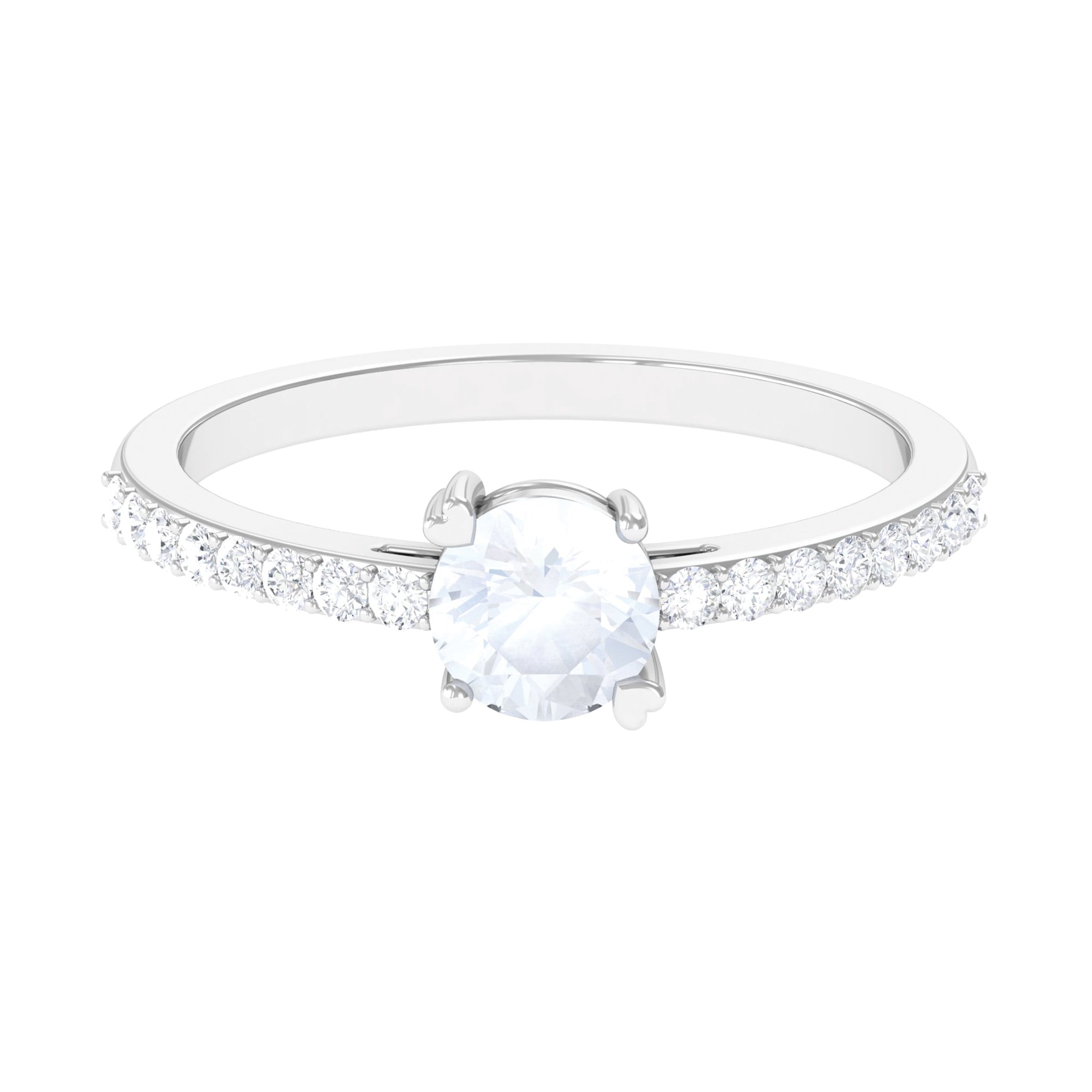1.25 CT Natural Moonstone Solitaire Promise Ring with Diamond