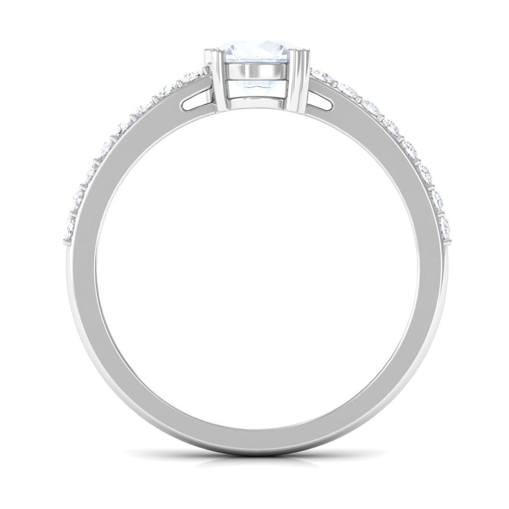 1.25 CT Natural Moonstone Solitaire Promise Ring with Diamond
