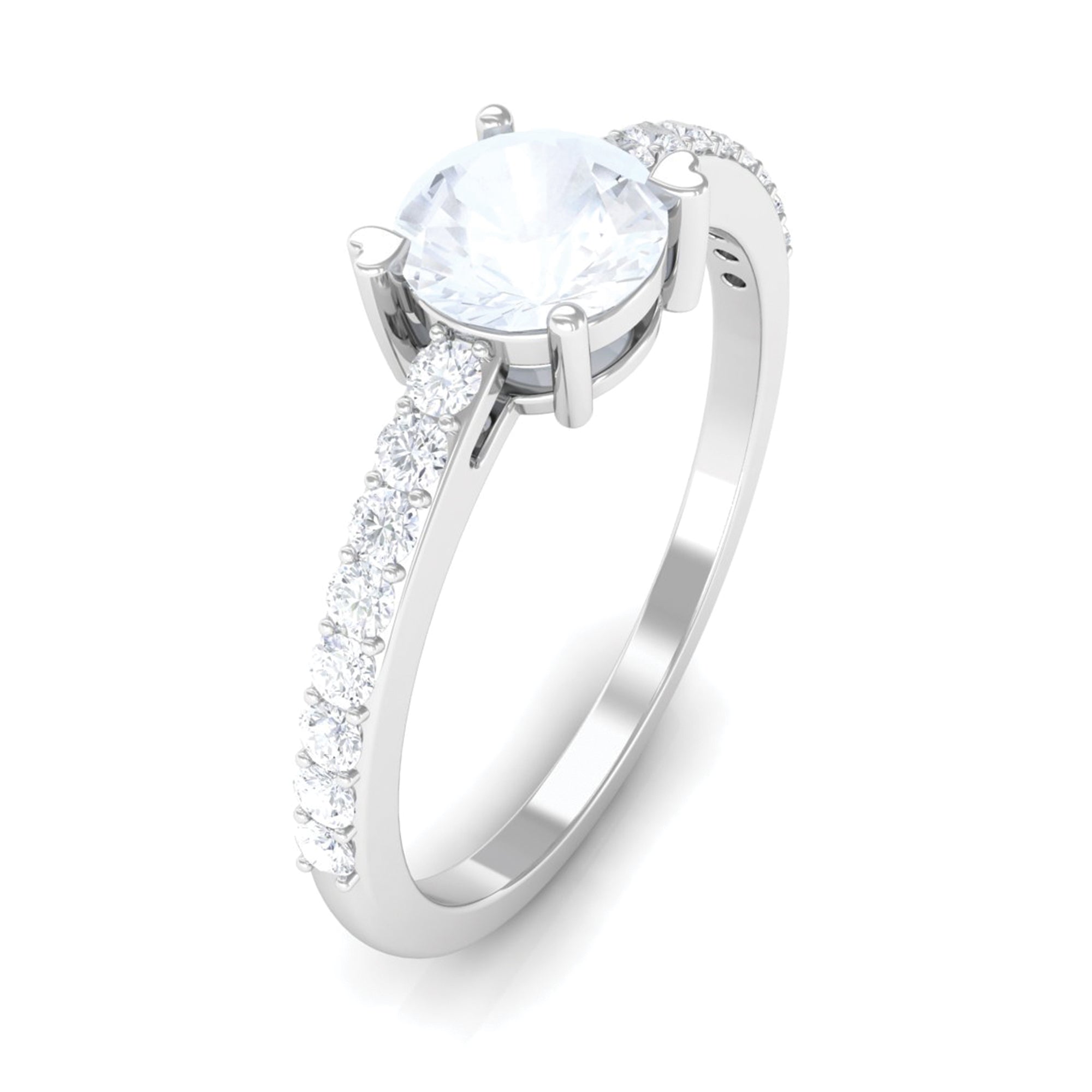 1.25 CT Natural Moonstone Solitaire Promise Ring with Diamond