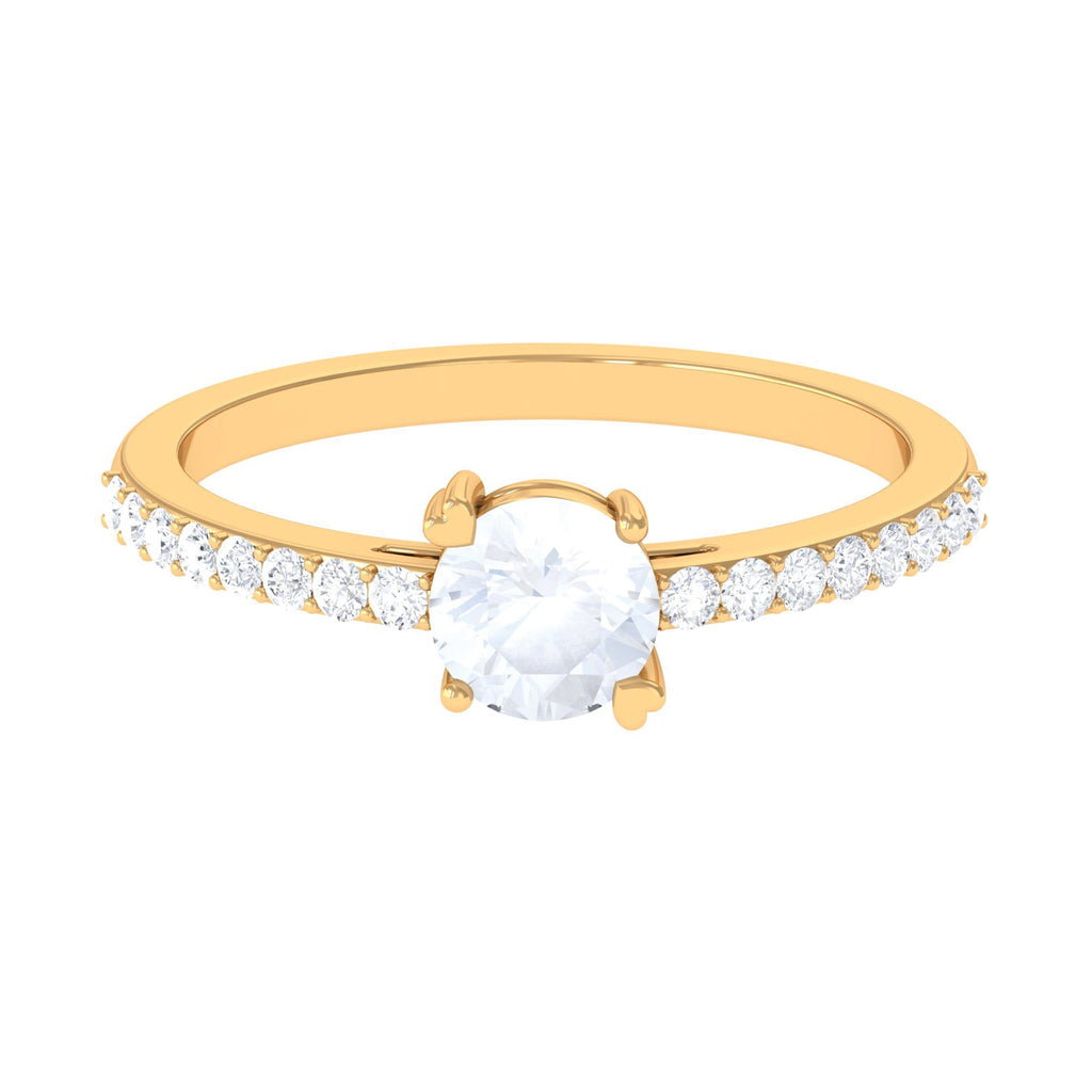 1.25 CT Natural Moonstone Solitaire Promise Ring with Diamond