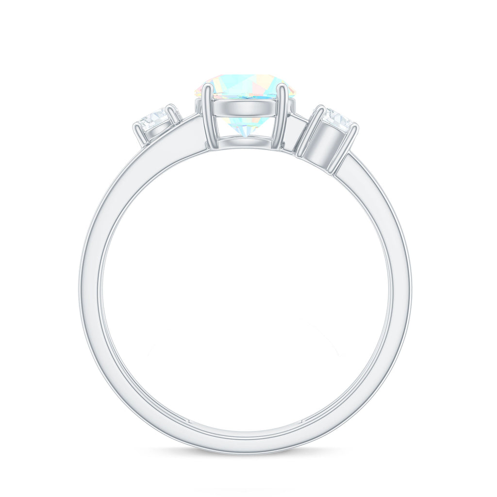 Natural Ethiopian Rainbow Opal Diamond Three Stone Engagement Ring