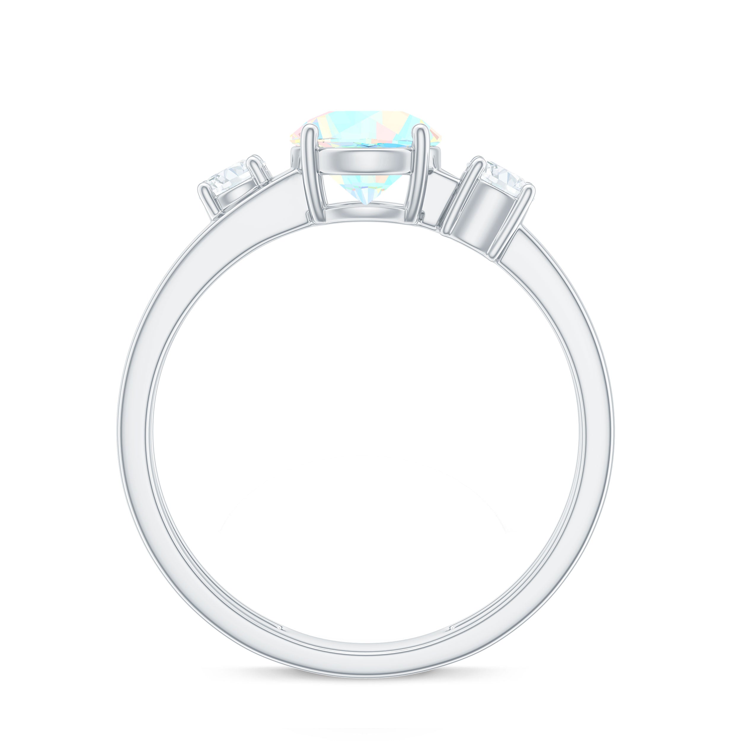 Natural Ethiopian Rainbow Opal Diamond Three Stone Engagement Ring