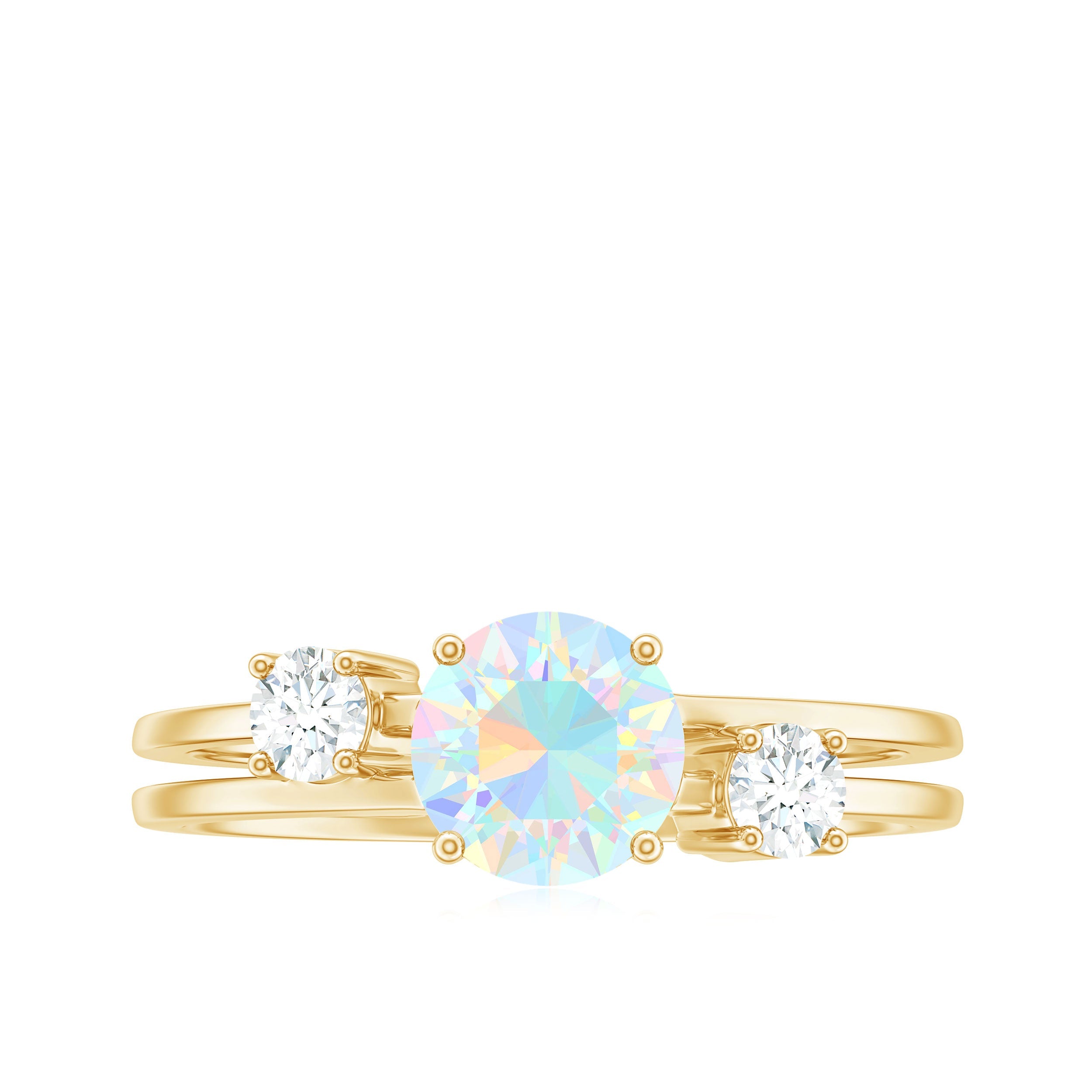 Natural Ethiopian Rainbow Opal Diamond Three Stone Engagement Ring
