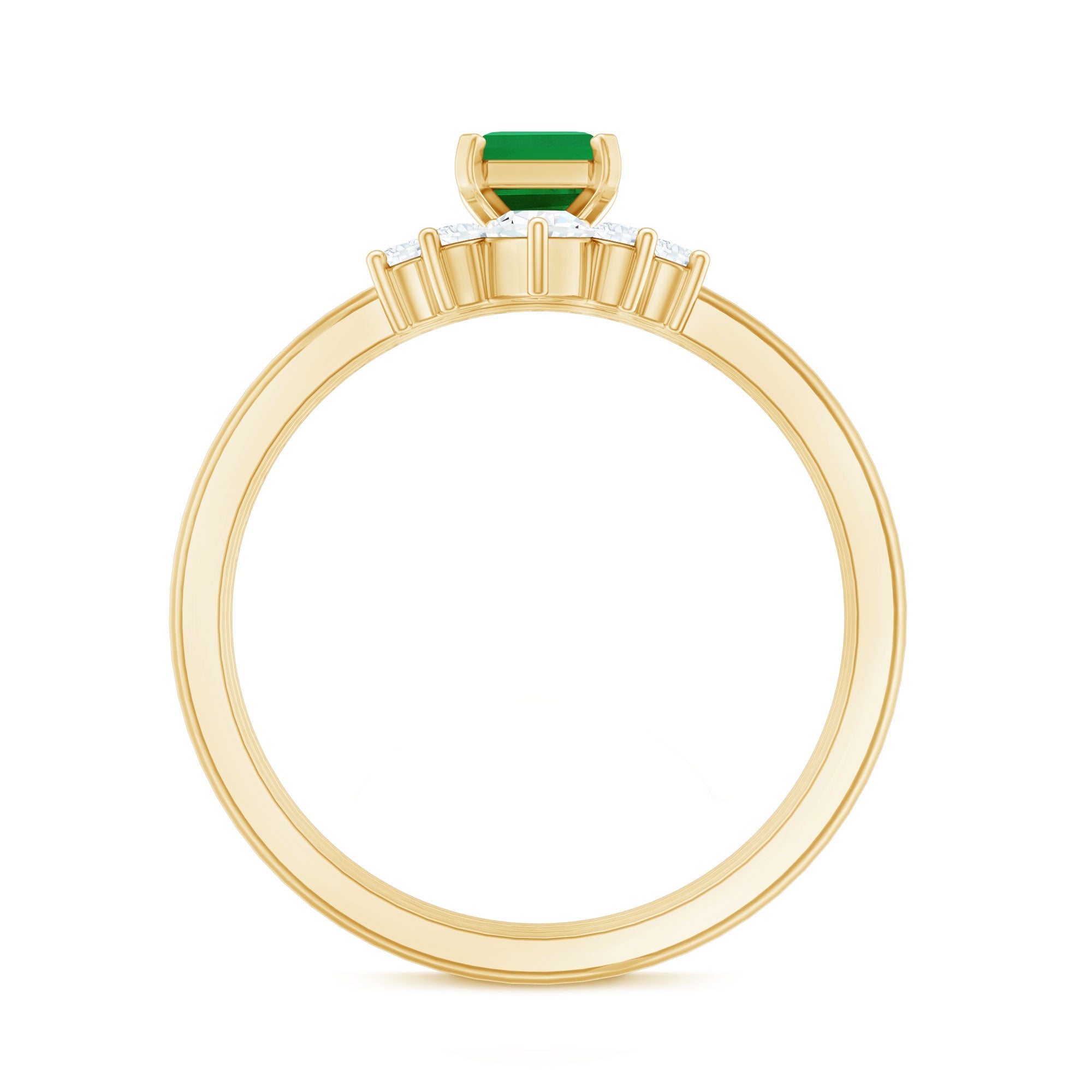 Natural Emerald Cut Emerald Diamond Bridal Ring Set of 3
