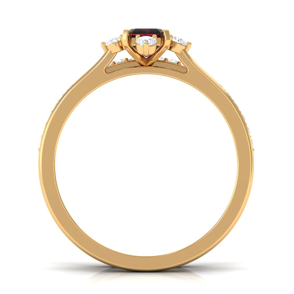 Natural Emerald Cut Garnet Diamond Wedding Bridal Ring Set of 2