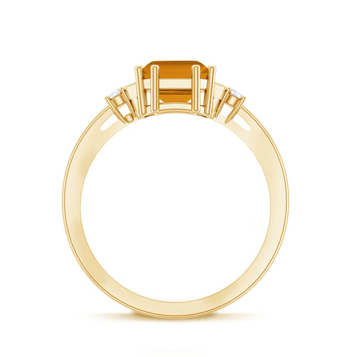 Certified Natural Citrine Emerald Cut Engagement Ring with Diamond