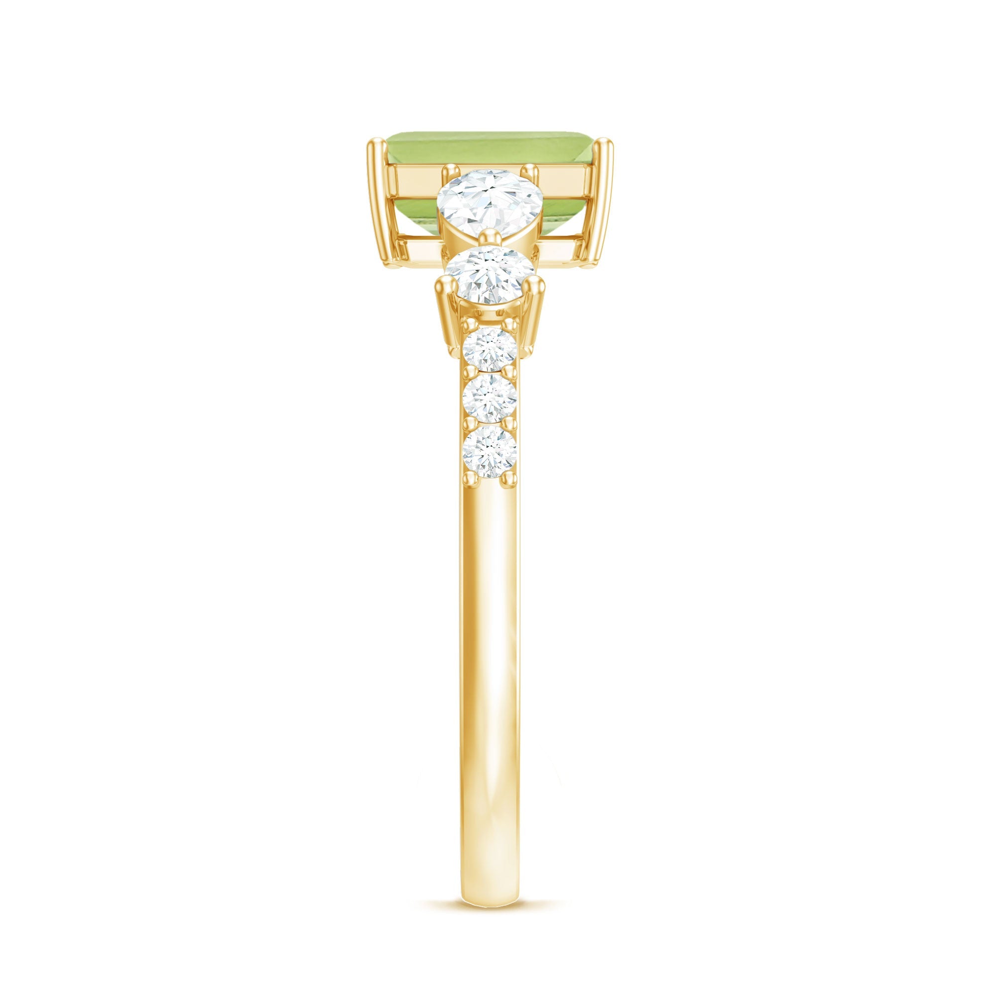 Natural 1.8 Carat Peridot Emerald Cut Engagement Ring with Side Stones