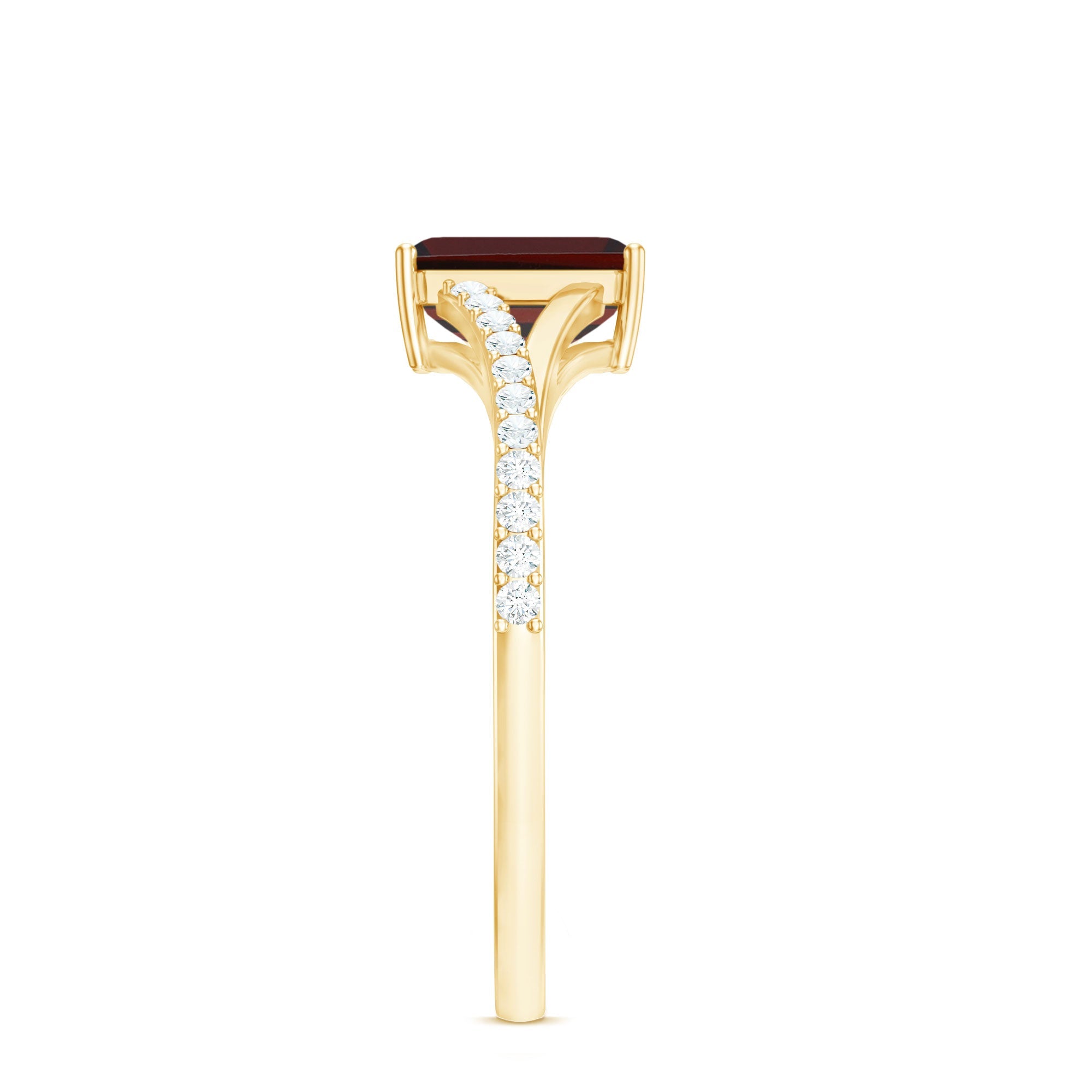 Certified Natural Garnet Emerald Cut Engagement Ring with Diamond Split Shank