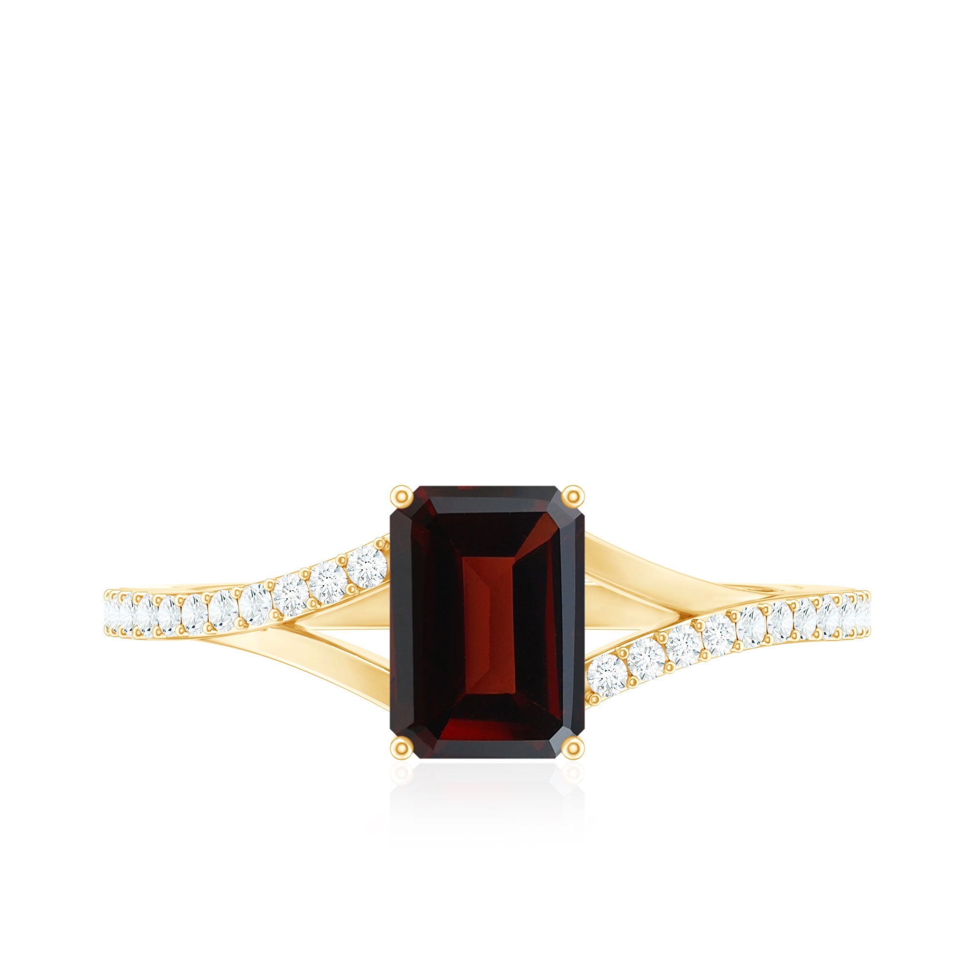 Certified Natural Garnet Emerald Cut Engagement Ring with Diamond Split Shank