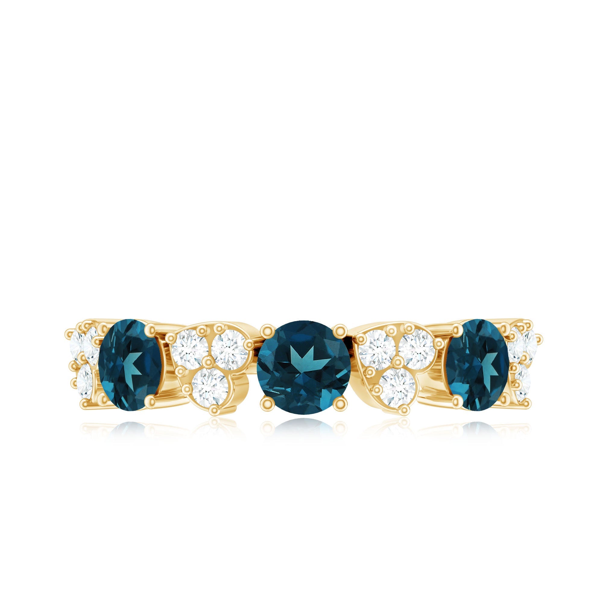 Natural London Blue Topaz Semi Eternity Ring with Diamond