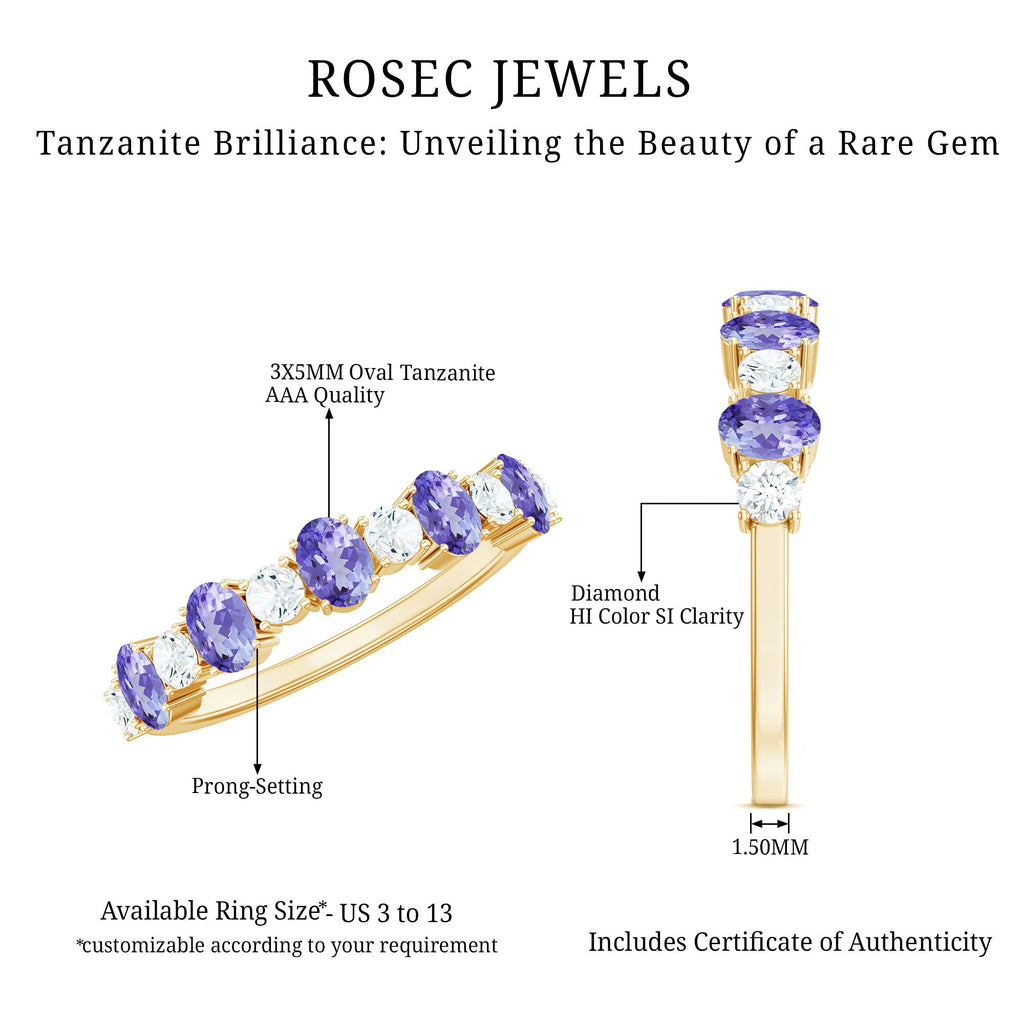 Natural Tanzanite Half Eternity Ring with Diamond