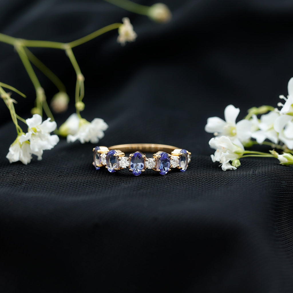 Natural Tanzanite Half Eternity Ring with Diamond