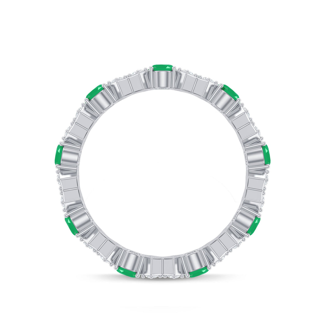 Natural Emerald and Moissanite Designer Eternity Band
