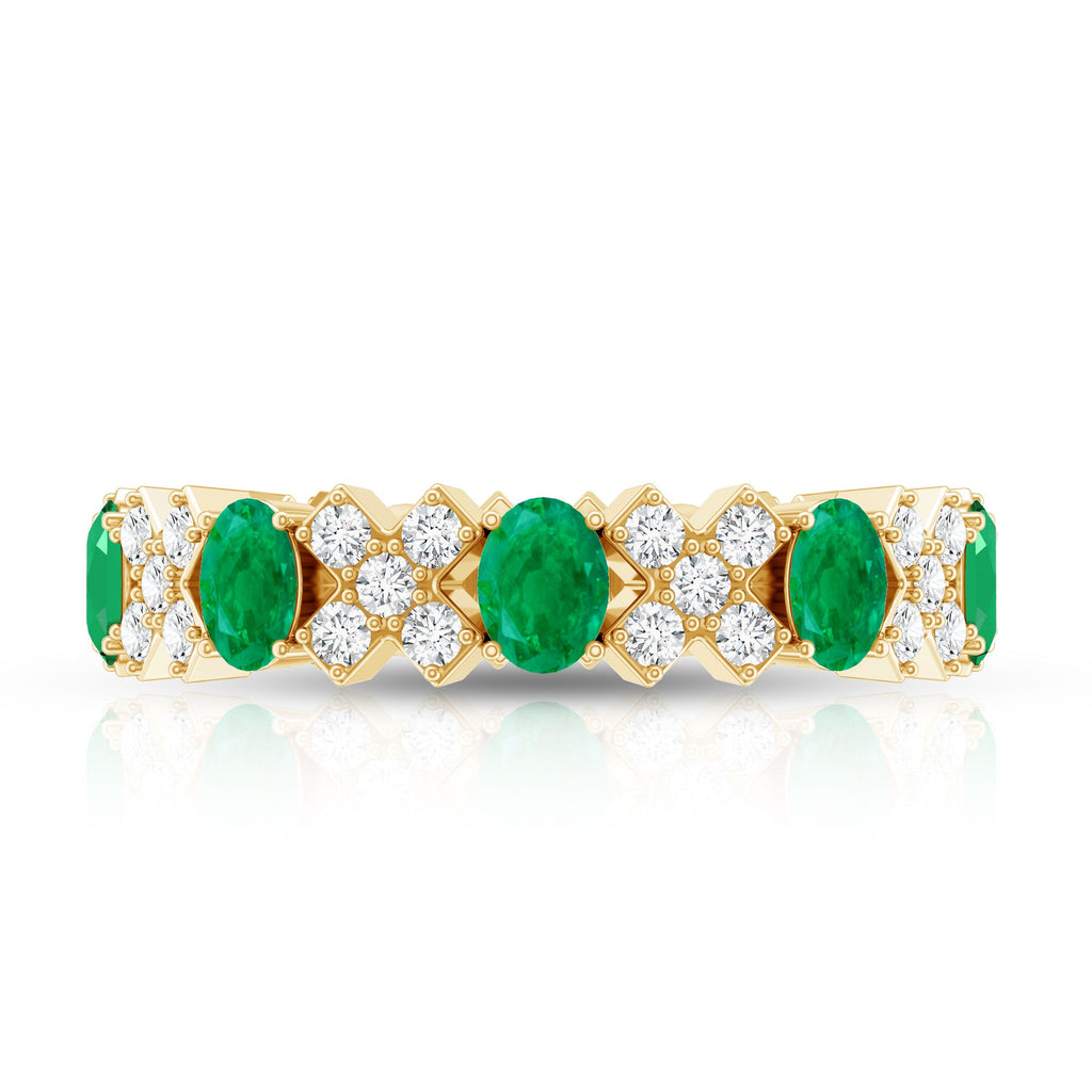 Natural Emerald and Moissanite Designer Eternity Band