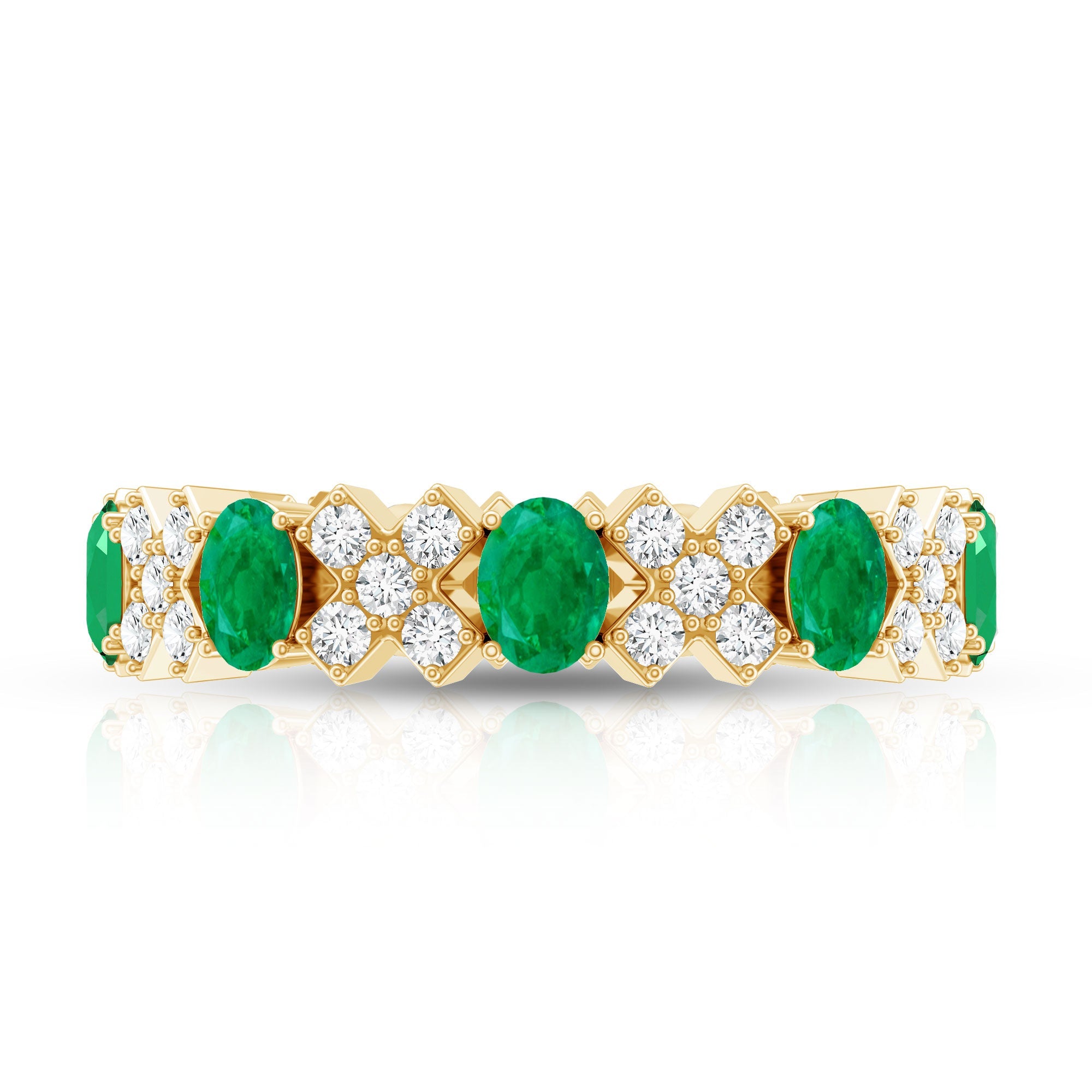 Natural Emerald and Moissanite Designer Eternity Band