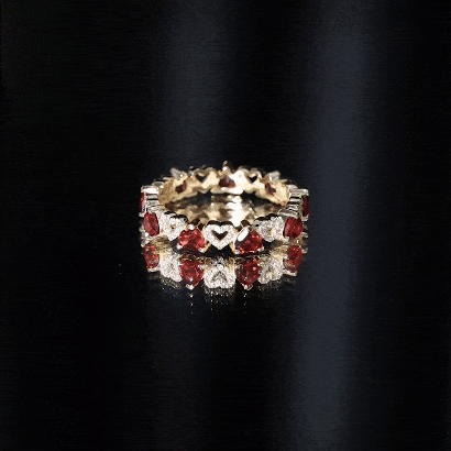 Natural Garnet Diamond Heart Eternity Ring for Anniversary