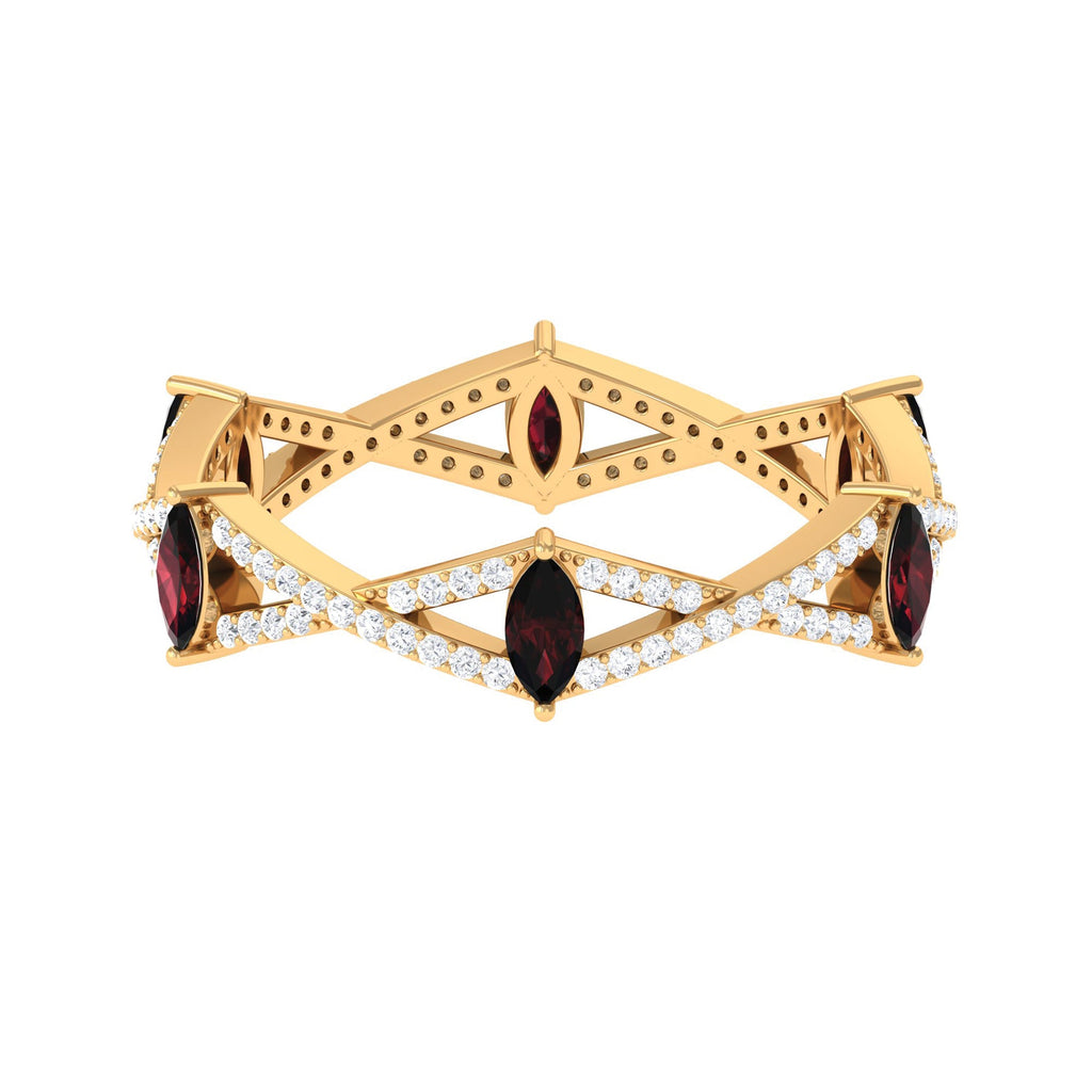 Natural Marquise Garnet Diamond Eternity Ring with Crossover Shank